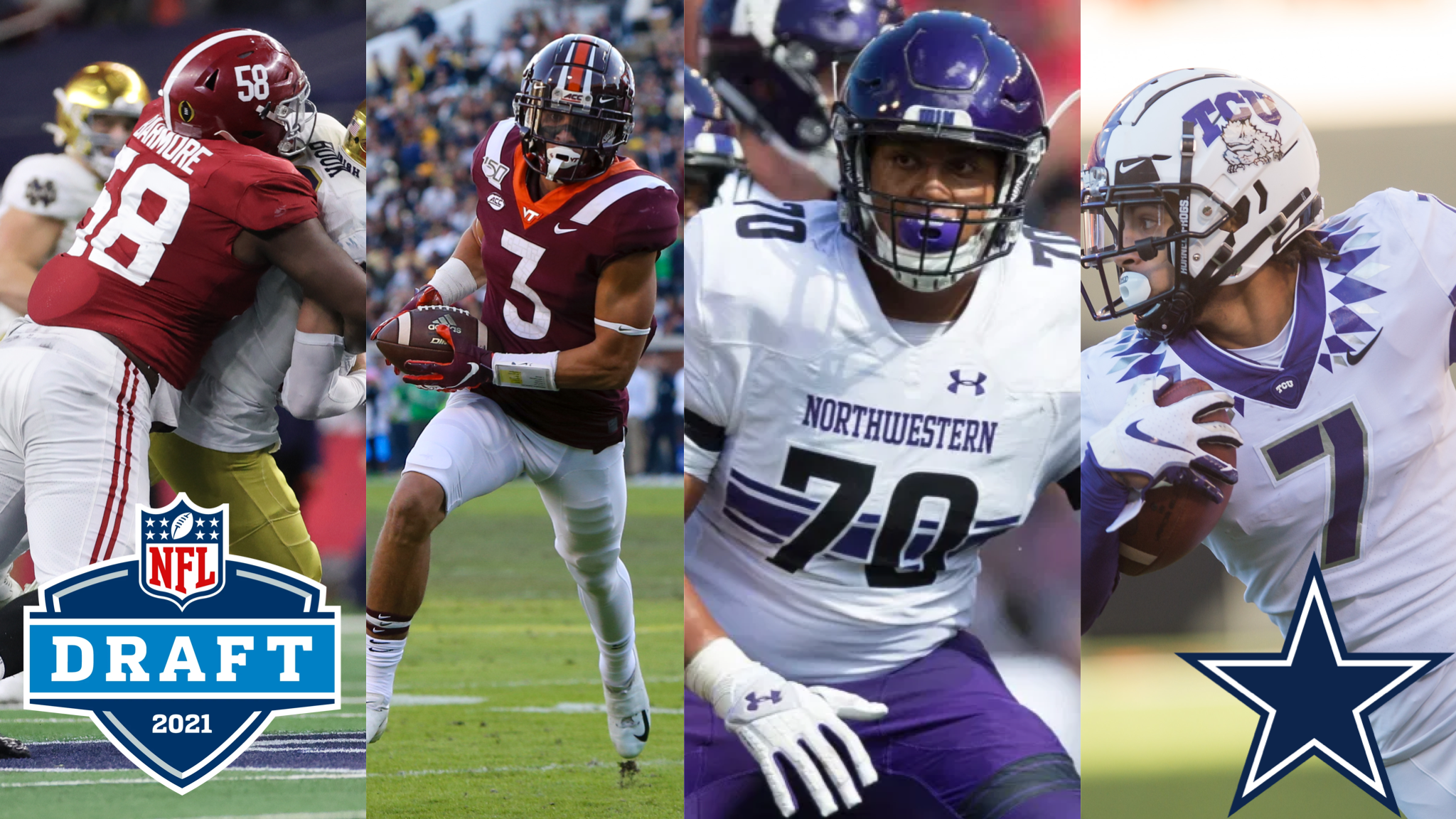 NFL Draft, Dallas Cowboys, Christian Barmore, Trevon Moehrig, Caleb Farley, Rashawn Slater, roster, depth, pick, worth, defense, dak