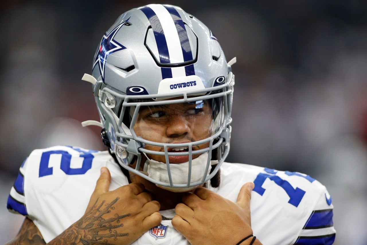 Nov 14, 2021; Arlington, Texas, USA; Dallas Cowboys defensive tackle Trysten Hill (72) on the field before the game against the Atlanta Falcons at AT&T Stadium. Mandatory Credit: Tim Heitman-USA TODAY Sports
