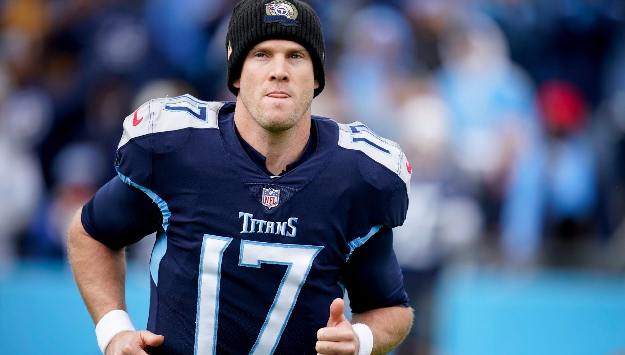 Tennessee Titans quarterback Ryan Tannehill (17) heads to the field to face the Denver Broncos at Nissan Stadium Sunday, Nov. 13, 2022, in Nashville, Tenn. Nfl Denver Broncos At Tennessee Titans