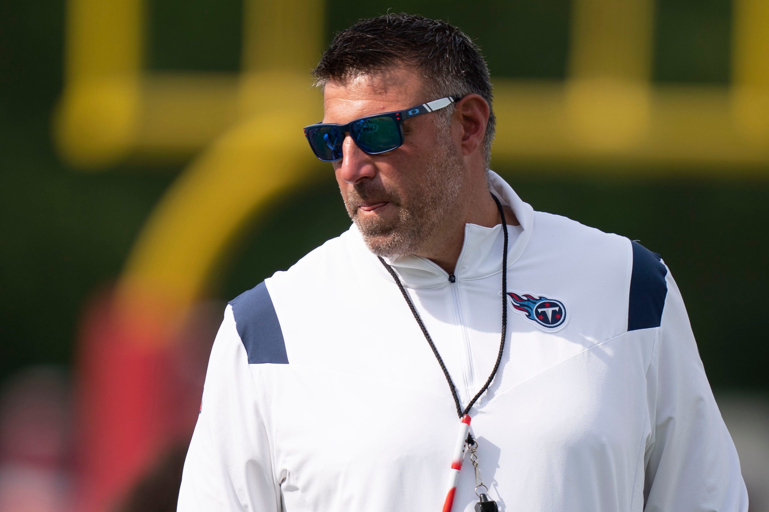 Tennessee Titans head coach Mike Vrabel watches his players during a training camp practice at Ascension Saint Thomas Sports Park Monday, Aug. 1, 2022, in Nashville, Tenn. Nas 0801 Titans 003