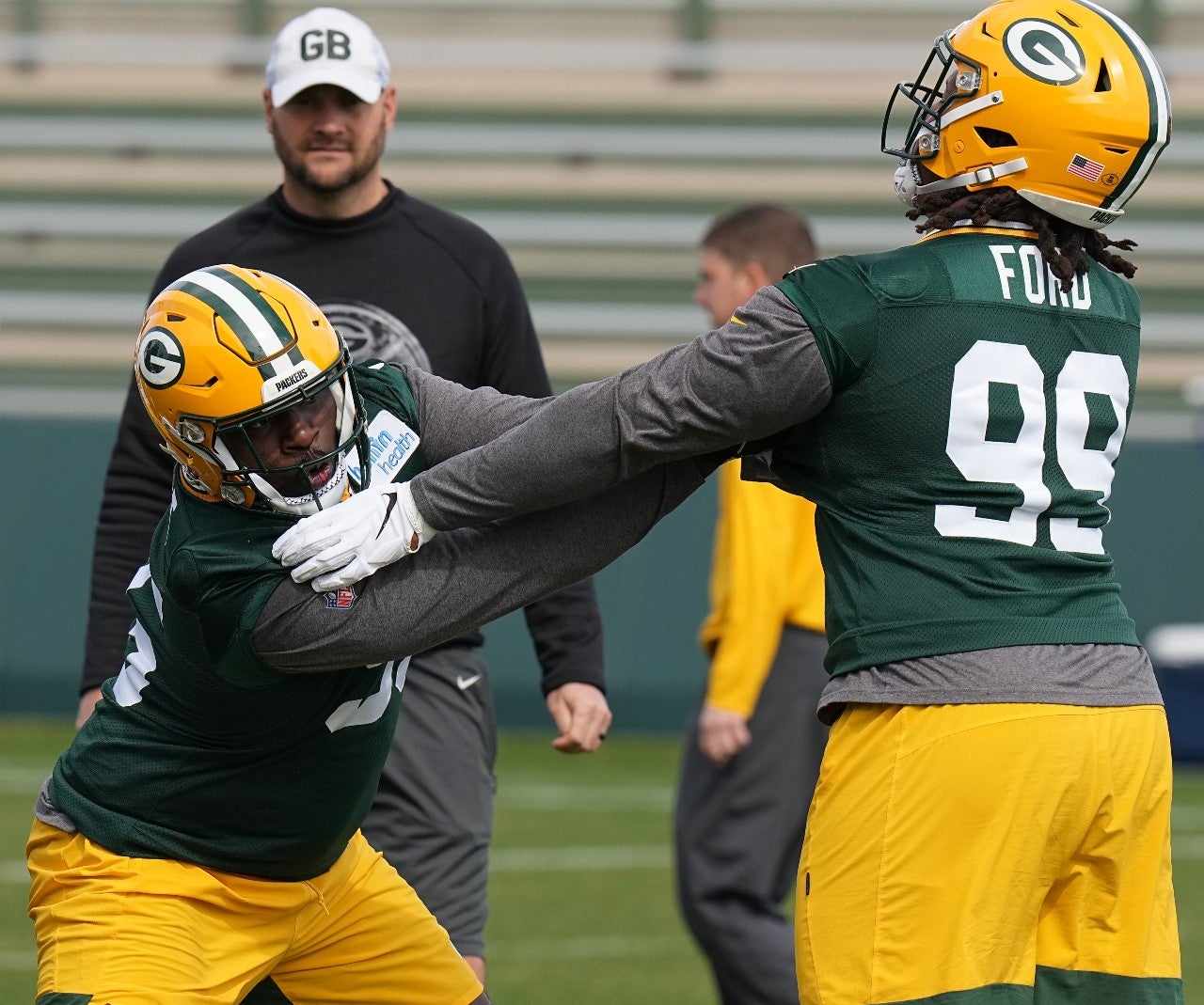 Devonte Wyatt (95) and Jonathan Ford (99) are shown during Green Bay Packers rookie camp Friday, May 6, 2022 in Green Bay, Wis. Photo Credit: MARK HOFFMAN/MILWAUKEE JOURNAL SENTINEL / USA TODAY NETWORK
