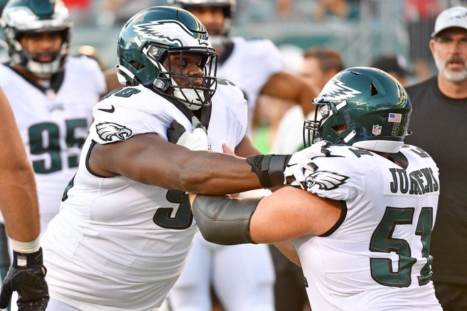 Philadelphia Eagles rookie center Cam Jurgens Wisconsin draft pick Jason kelce Pro Football Focus PFF grade