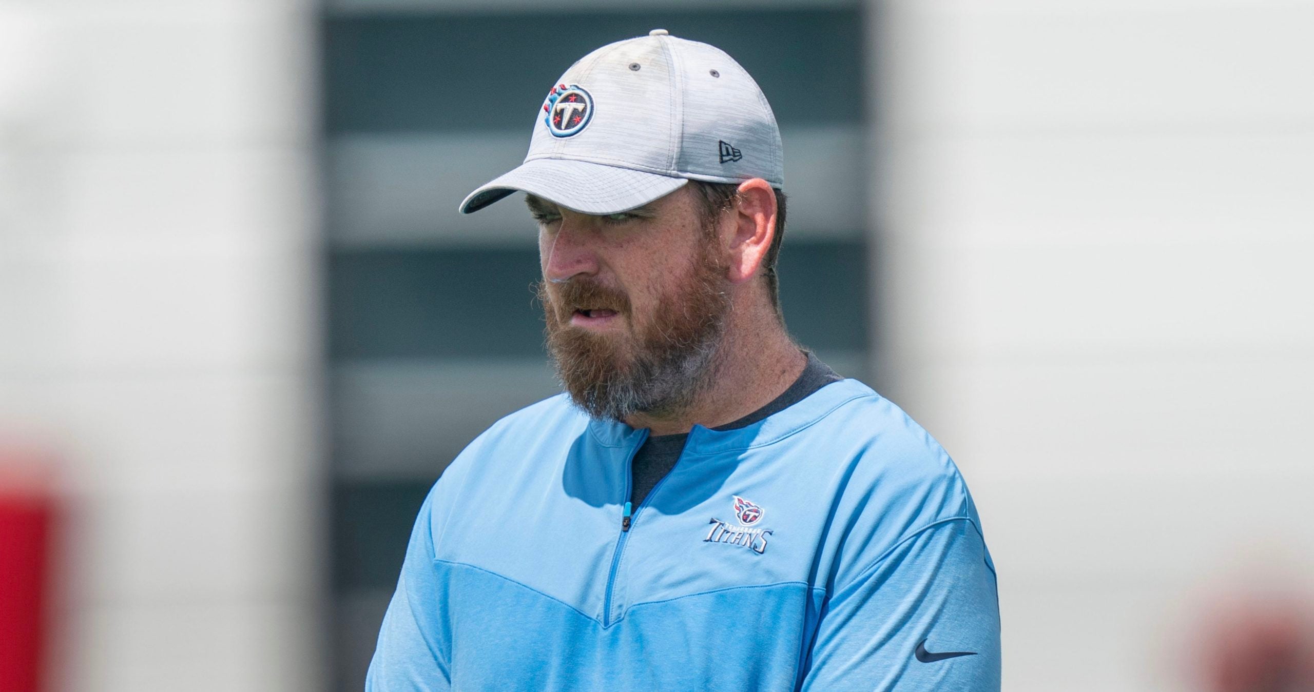 Tennessee Titans passing game coordinator Tim Kelly watches his players during a training camp practice at Ascension Saint Thomas Sports Park Monday, Aug. 22, 2022, in Nashville, Tenn. Nas 0822 Titans 016