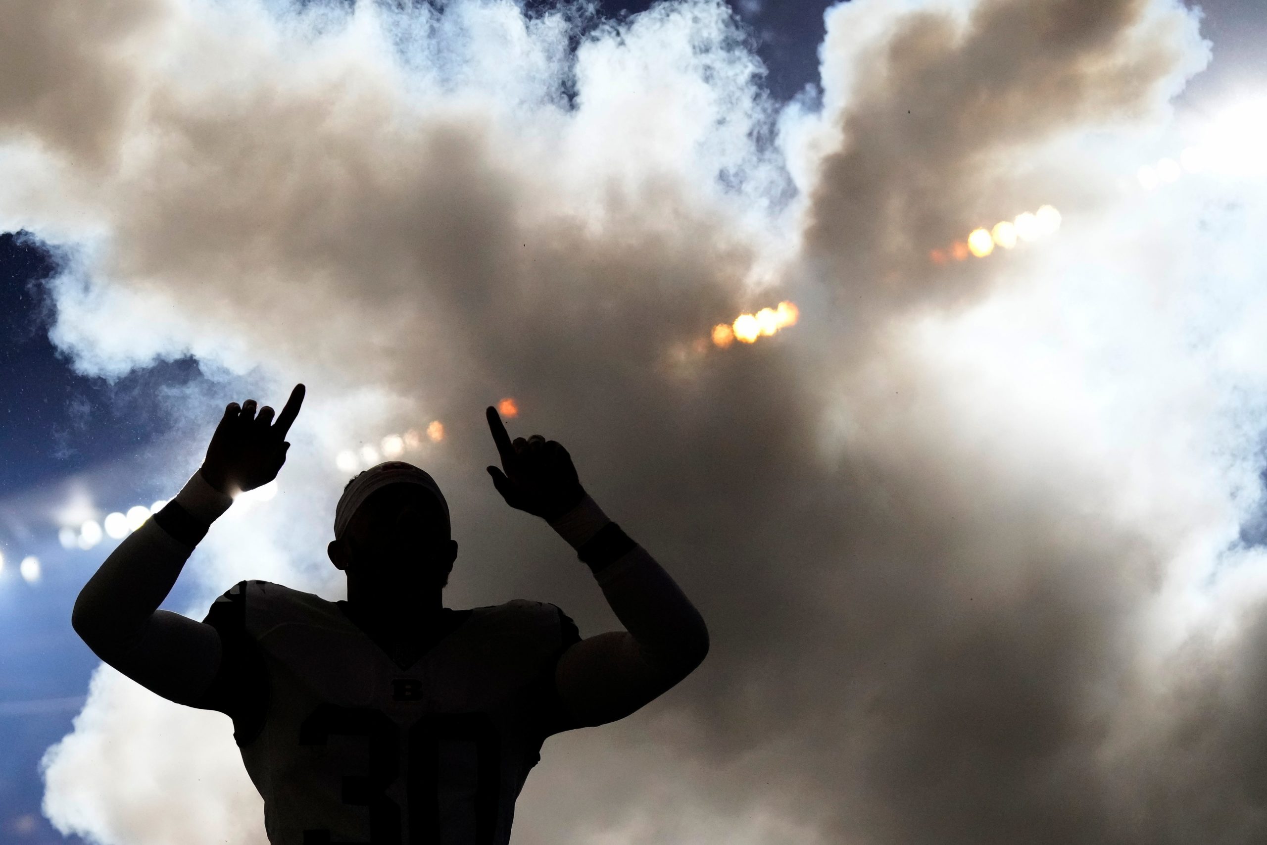 Cincinnati Bengals safety Jessie Bates III (30) takes the field as he’s introduced for the first quarter of the NFL Week 4 game between the Cincinnati Bengals and the Miami Dolphins at PayCor Stadium in downtown on Thursday, Sept. 29, 2022. The Bengals 14-12 at halftime. Miami Dolphins At Cincinnati Bengals Week 4