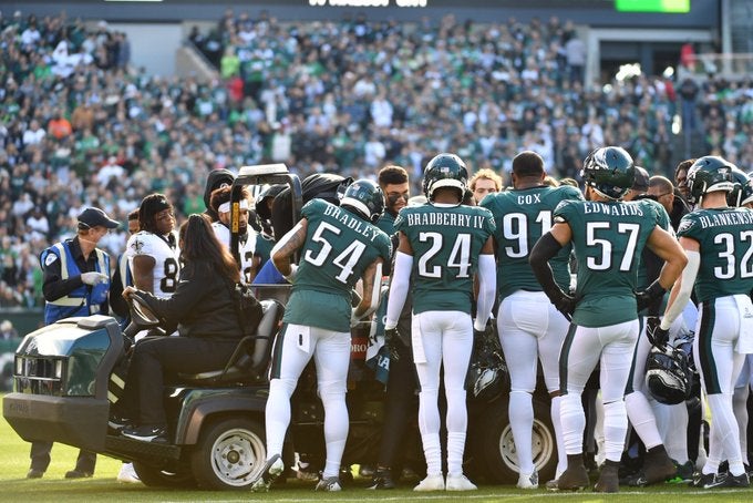 Philadelphia Eagles Josh Sweat injury hospital neck New Orleans Saints win loss return playoffs sacks defensive end defense football nfl stats news