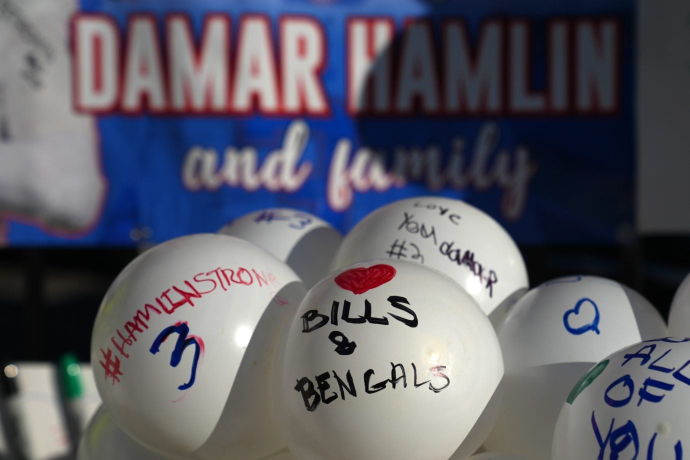 Notes and cards left in support of Buffalo Bills safety Damar Hamlin are pinned to a fence near the main entrance of the University of Cincinnati Medical Center, Monday, Jan. 9, 2023, in Cincinnati. Hamlin suffered cardiac arrest during a Monday Night Football game against the Cincinnati Bengals on Jan. 2, and was revived on the field before being taken to the hospital. He was released on Monday, Jan. 9, 2023. The game was suspended and then canceled by the NFL. Damar Hamlin Prayer Wall Jan 9 0060