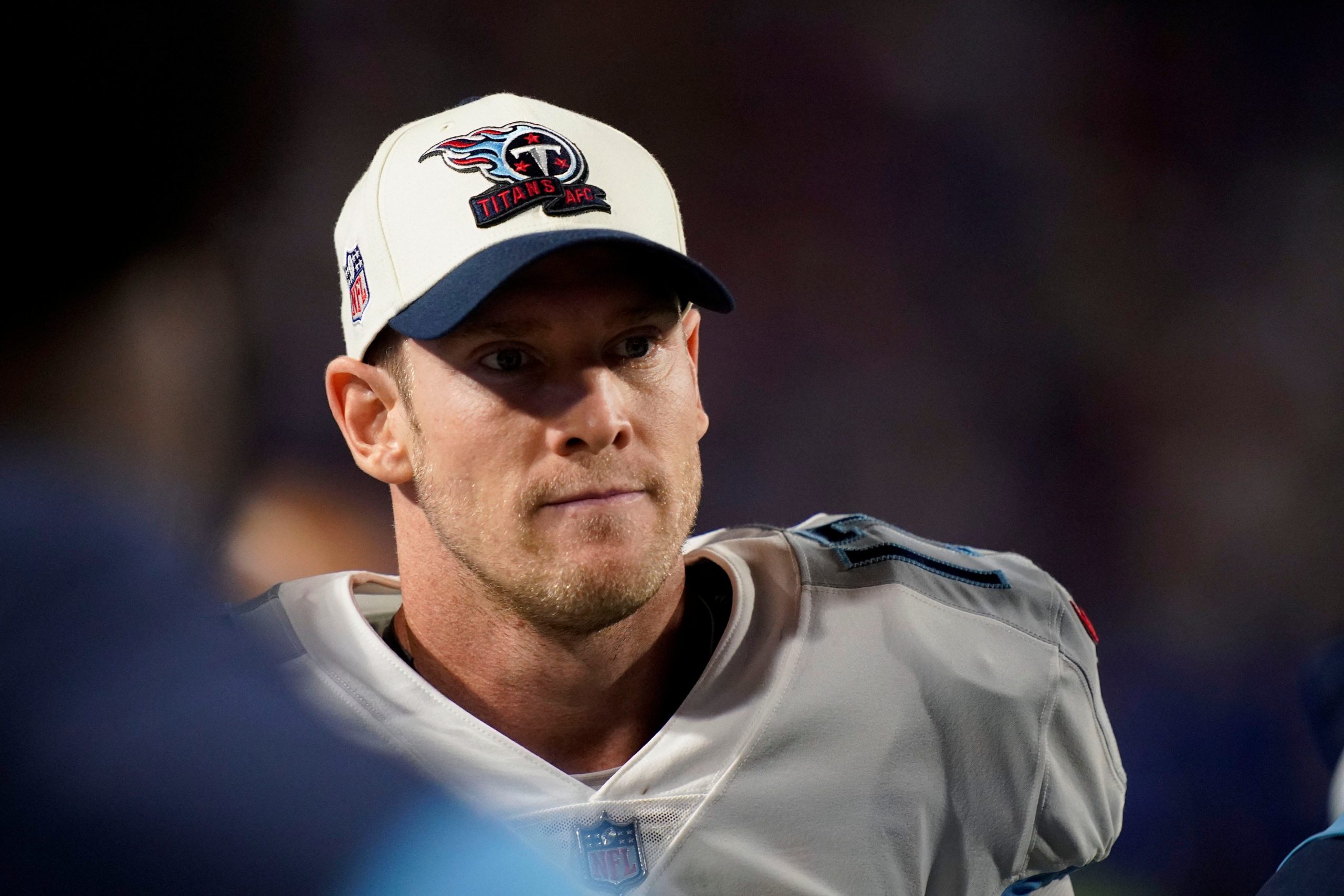 Tennessee Titans quarterback Ryan Tannehill (17) leaves the field after getting benched during the third quarter against the Buffalo Bills at Highmark Stadium Monday, Sept. 19, 2022, in Orchard Park, New York. Nfl Tennessee Titans At Buffalo Bills