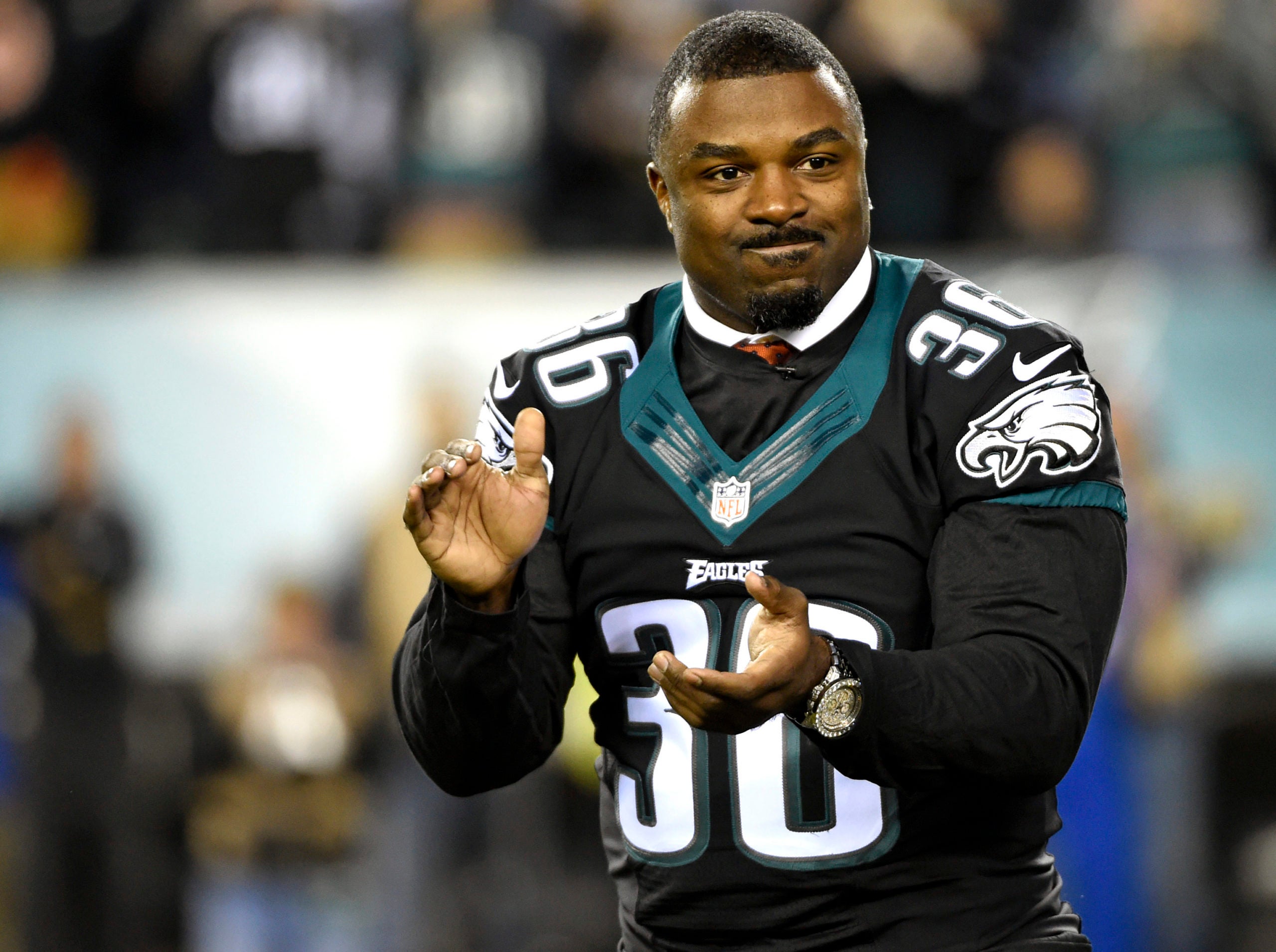 Philadelphia Eagles former running back Brian Westbrook was placed into the Philadelphia Eagles Hall of Fame during game against the New York Giants at Lincoln Financial Field.