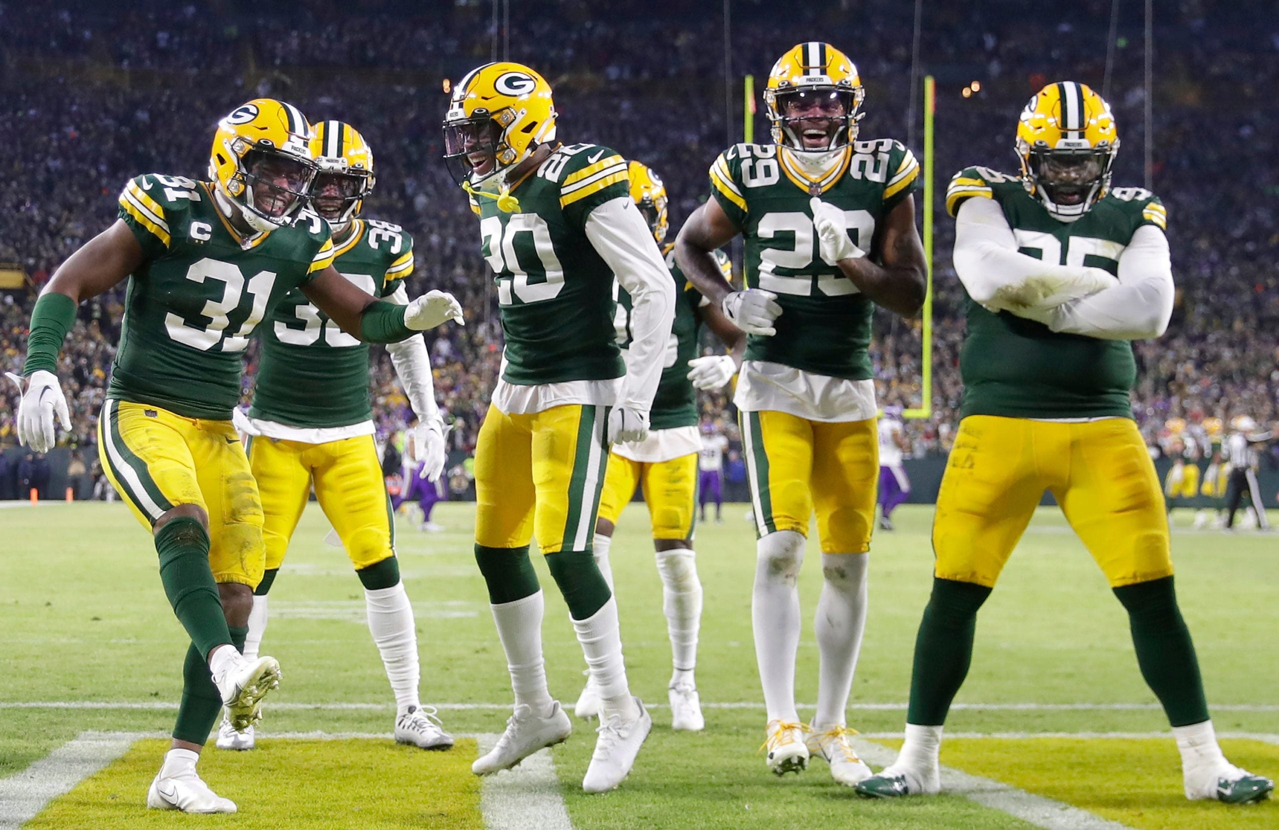 Green Bay Packers safety Adrian Amos (31) celebrates a second quarter interception against the Minnesota Vikings during their football game on Sunday, January, 1, 2023 at Lambeau Field in Green Bay, Wis. Wm. Glasheen USA TODAY NETWORK-Wisconsin Apc Packers Vs Vikings 1562 010123 Wag