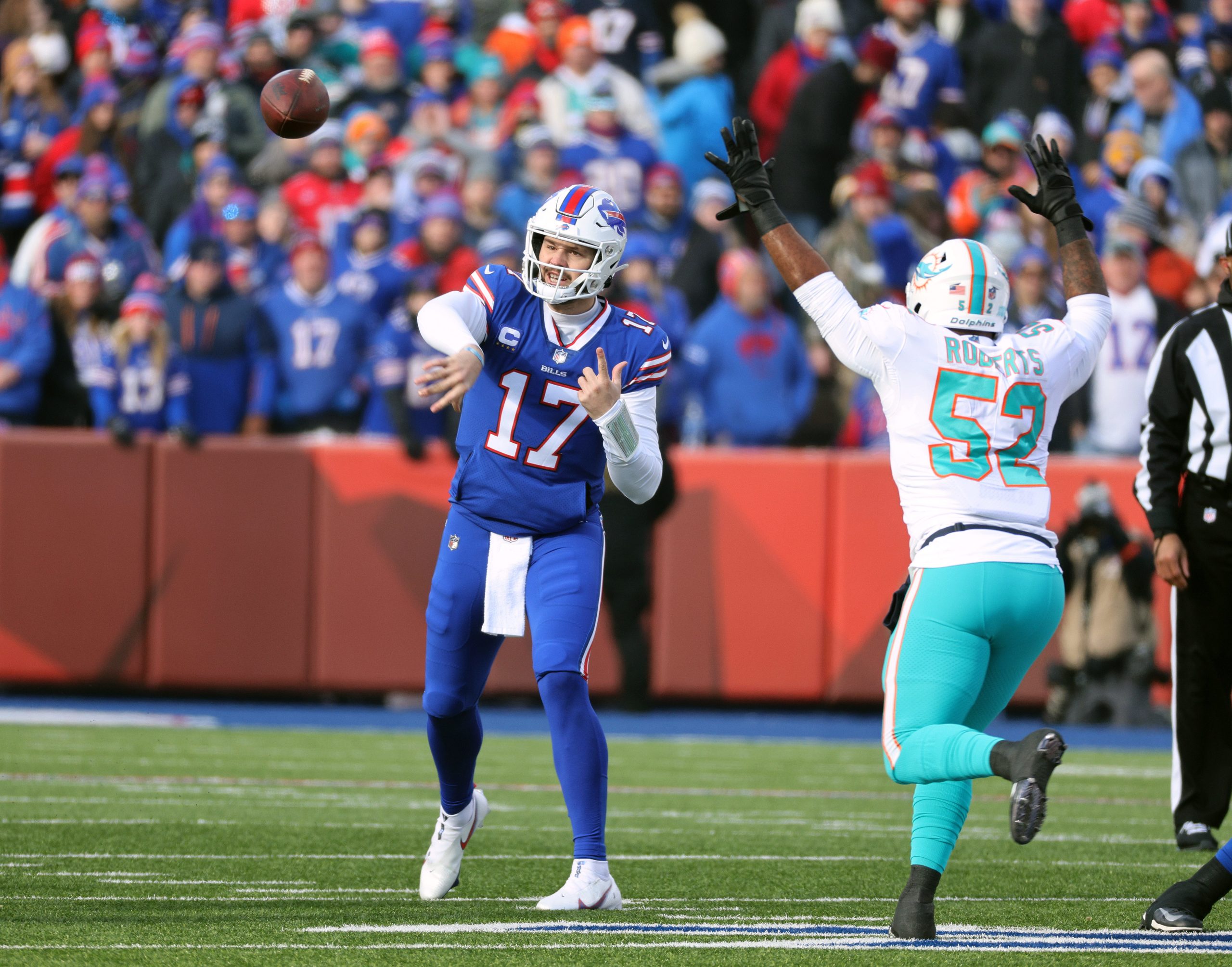 Buffalo Bills QB Josh Allen offense Miami DOlphins hire DC defensive coordinator Vic Fangio AFC East NFL football stats news