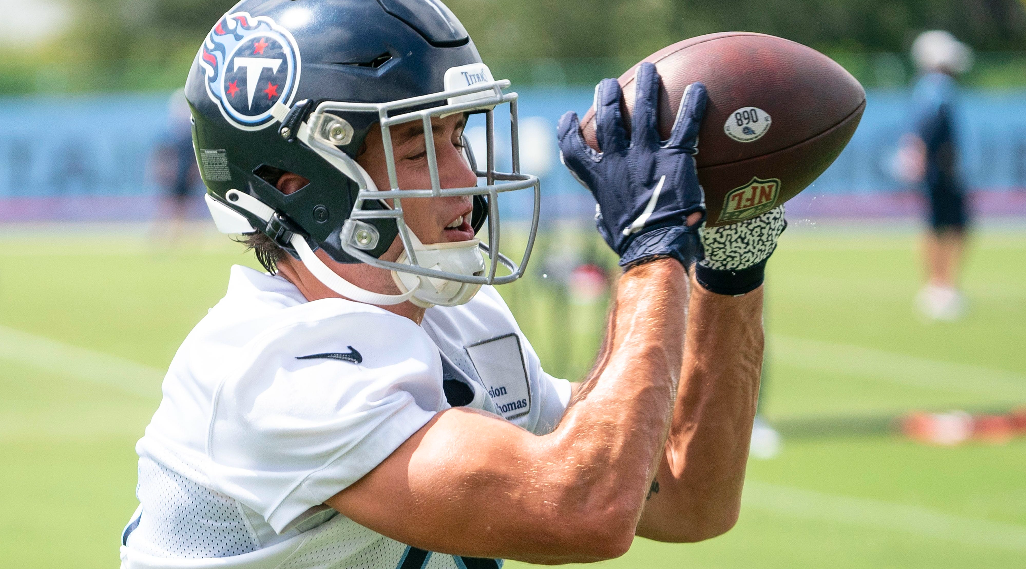 Tennessee Titans wide receiver Kyle Philips (18) pulls in a catch during practice at Ascension Saint Thomas Sports Park Monday, Sept. 5, 2022, in Nashville, Tenn. Nas 0905 Titans 023