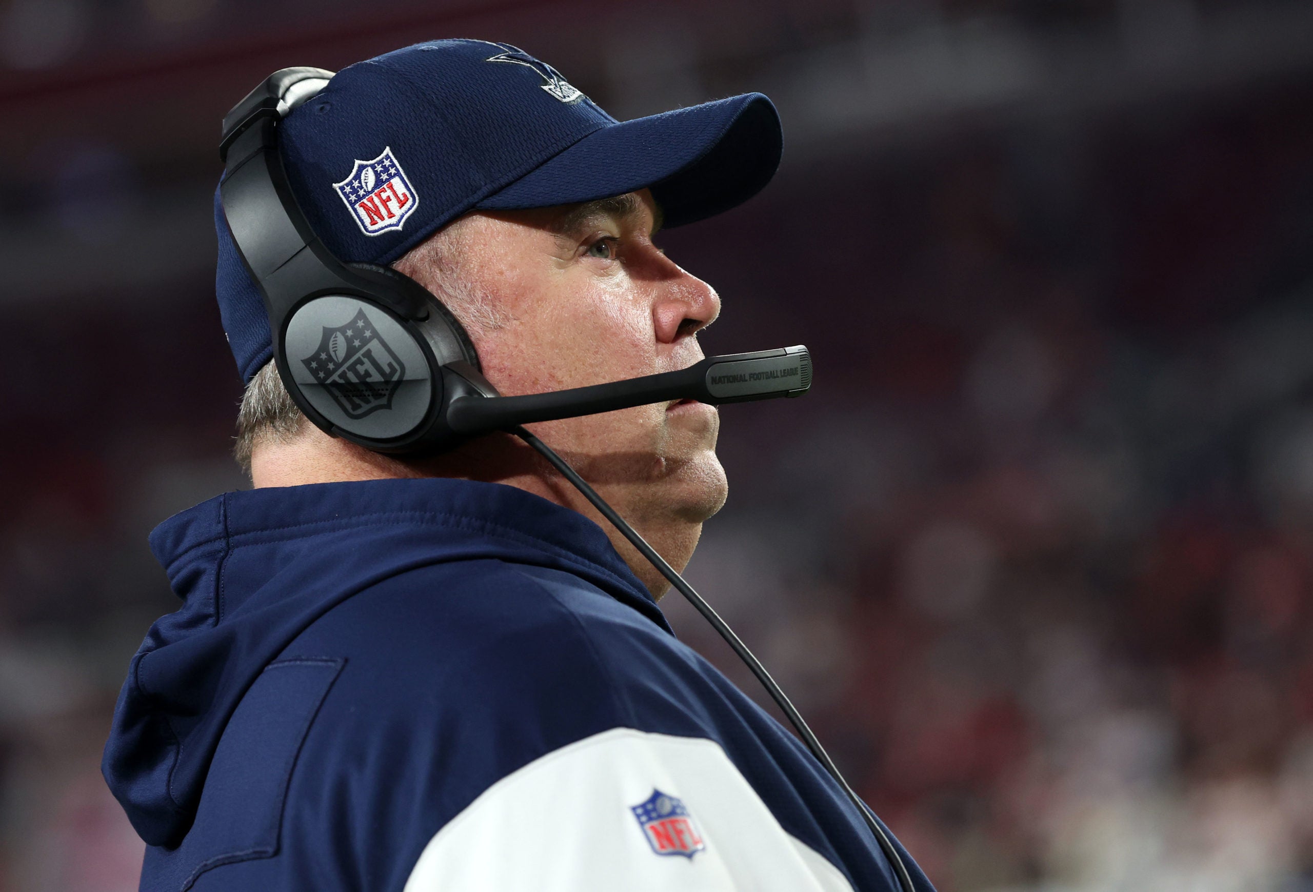 Jan 16, 2023; Tampa, Florida, USA; Dallas Cowboys head coach Mike McCarthy in the second half against the Tampa Bay Buccaneers during the wild card game at Raymond James Stadium. Mandatory Credit: Kim Klement-USA TODAY Sports