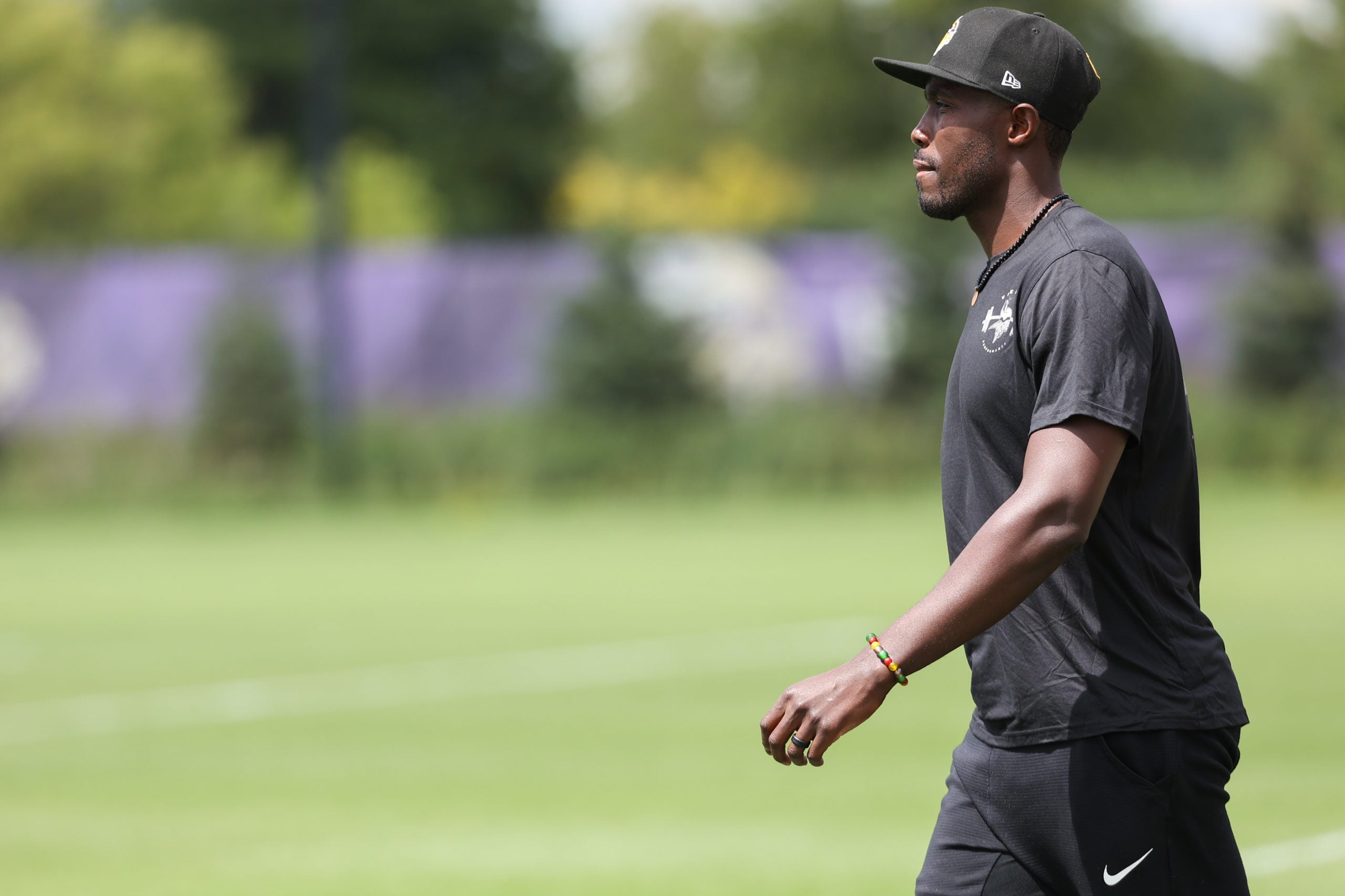 Jul 28, 2022; Minneapolis, MN, USA; Minnesota Vikings general manager Kwesi Adofo-Mensah looks on during training camp at TCO Performance Center. Mandatory Credit: Matt Krohn-USA TODAY Sports