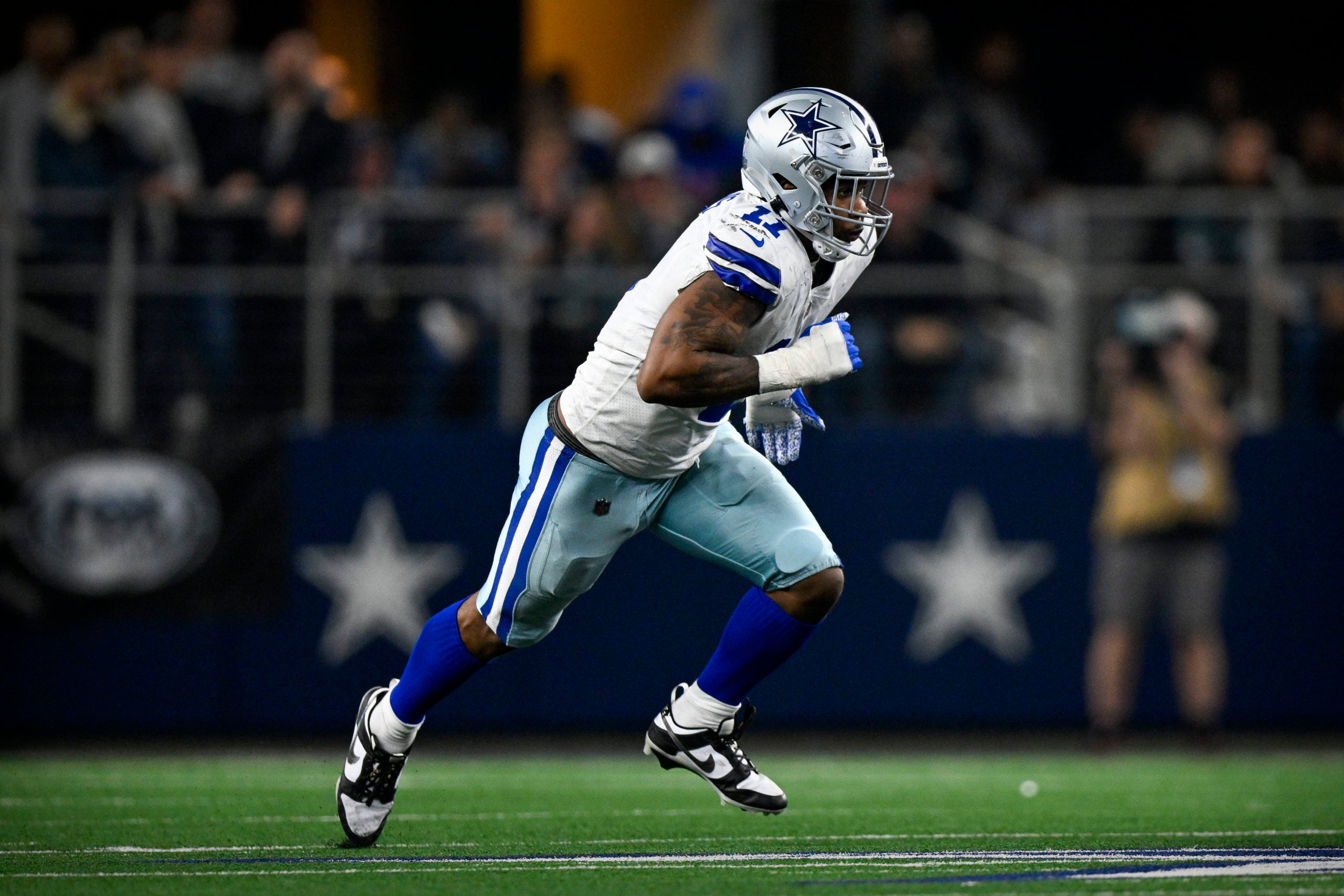 Dec 24, 2022; Arlington, Texas, USA; Dallas Cowboys linebacker Micah Parsons (11) in action during the game between the Dallas Cowboys and the Philadelphia Eagles at AT&T Stadium. Mandatory Credit: Jerome Miron-USA TODAY Sports