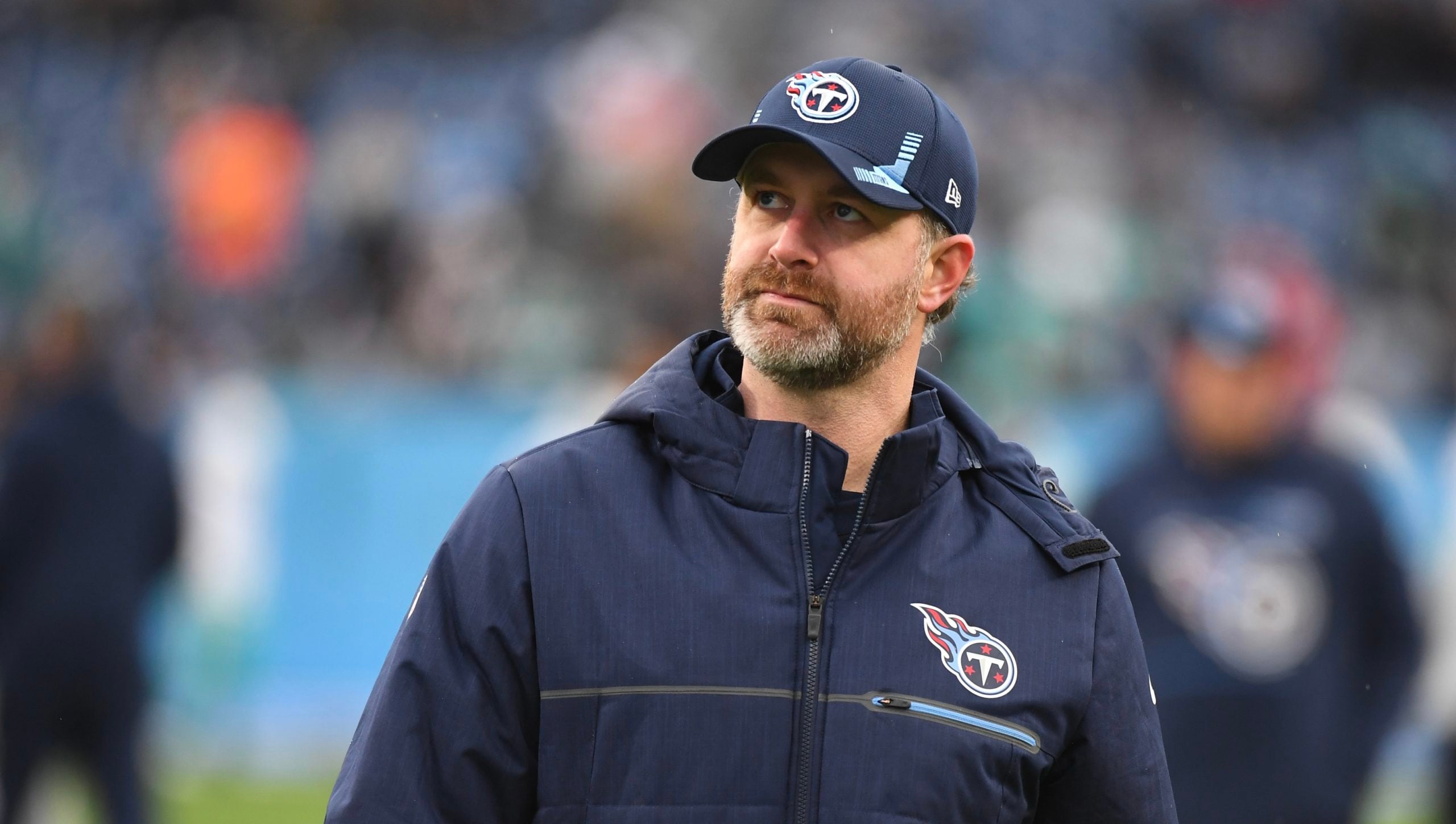 Jan 2, 2022; Nashville, Tennessee, USA; Tennessee Titans defensive coordinator Shane Bowen before the game against the Miami Dolphins at Nissan Stadium. Mandatory Credit: Christopher Hanewinckel-USA TODAY Sports
