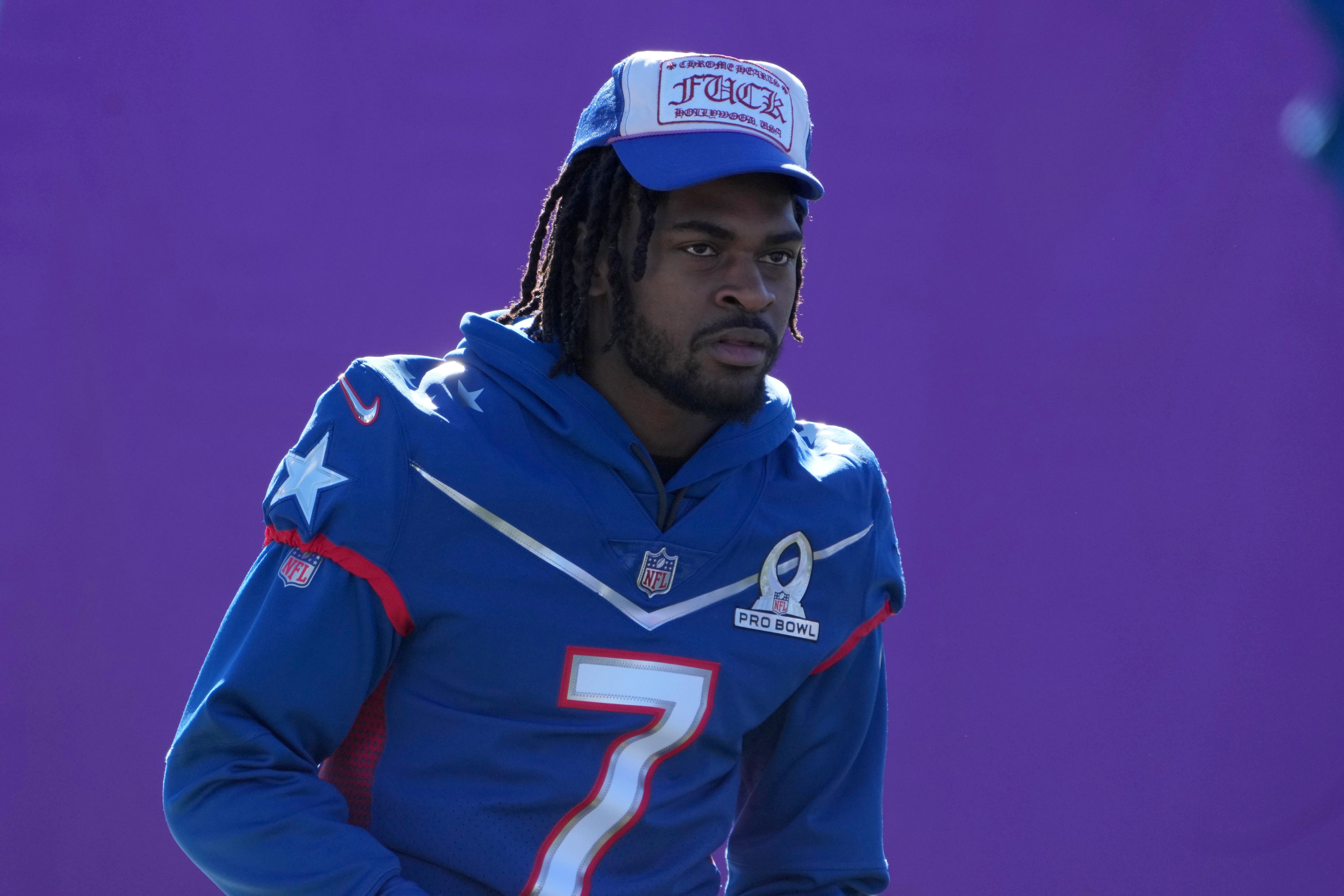 Feb 4, 2022; Las Vegas, NV, USA; Dallas Cowboys cornerback Trevon Diggs (7) during NFC practice at the Las Vegas Ballpark. Mandatory Credit: Kirby Lee-USA TODAY Sports