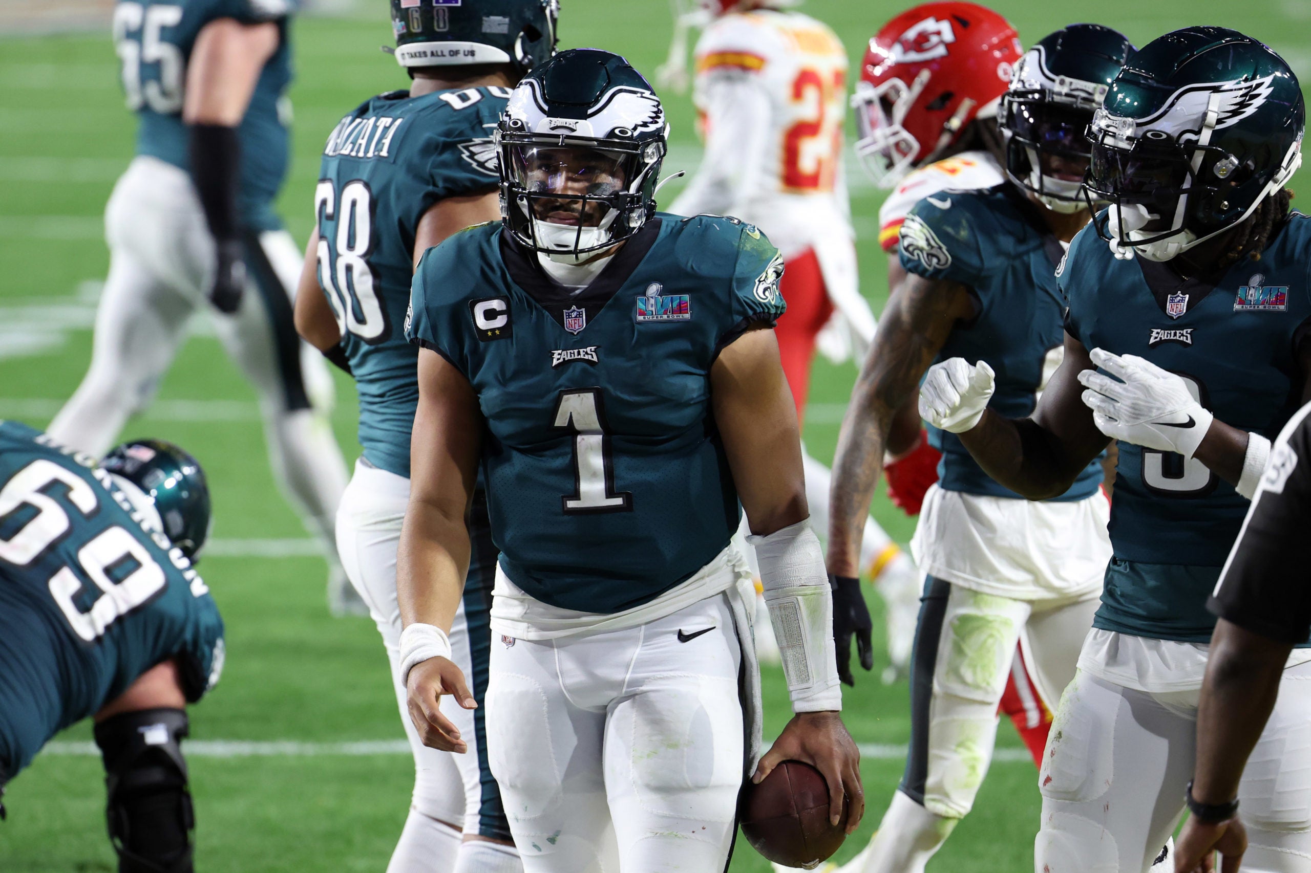 Philadelphia Eagles Nick Sirianni Jalen Hurts QB Qaurterback performance Super Bowl LVII history records NFL football stats news