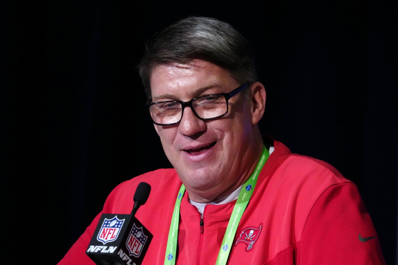 Mar 1, 2022; Indianapolis, IN, USA; Tampa Bay Buccaneers general manager Jason Licht during the NFL Combine at the Indiana Convention Center. Mandatory Credit: Kirby Lee-USA TODAY Sports