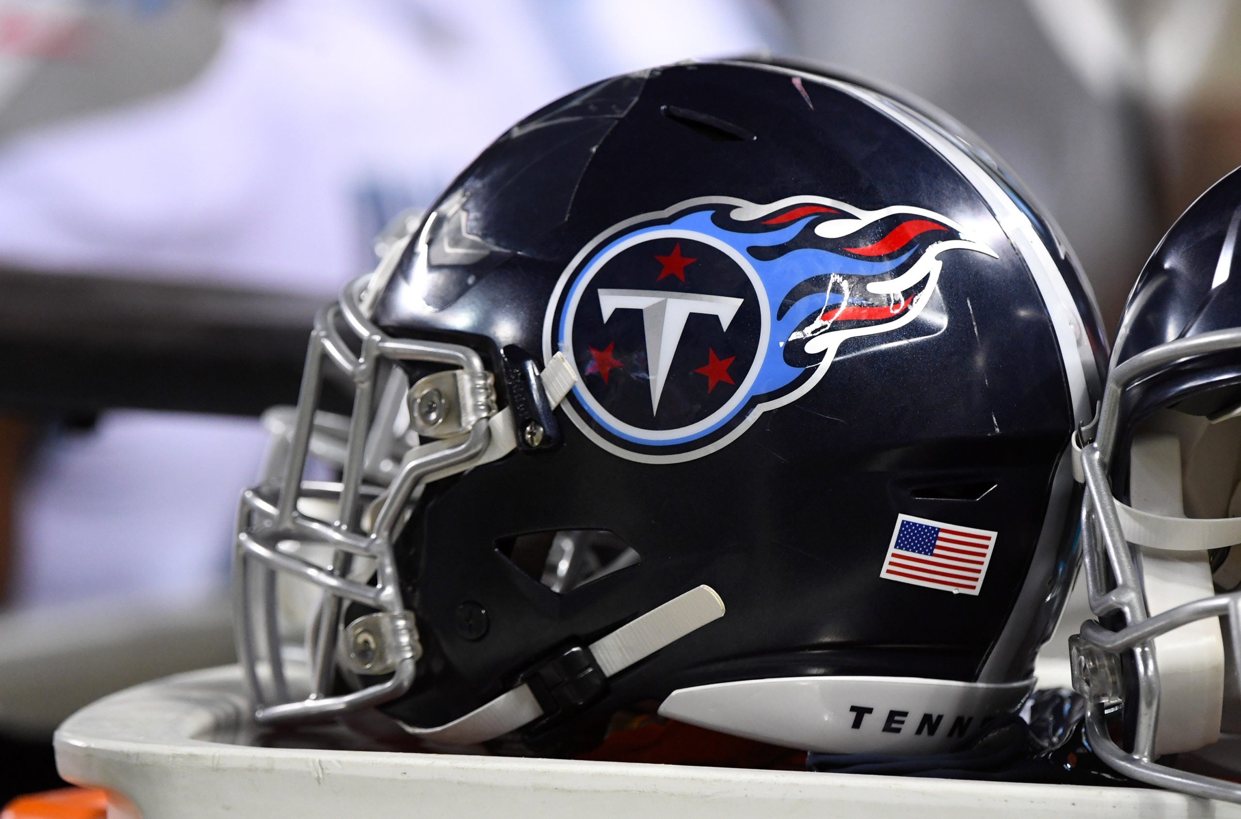 Aug 29, 2019; Chicago, IL, USA; A detailed view of the Tennessee Titans helmet during the second half against the Chicago Bears at Soldier Field. Mandatory Credit: Mike DiNovo-USA TODAY Sports