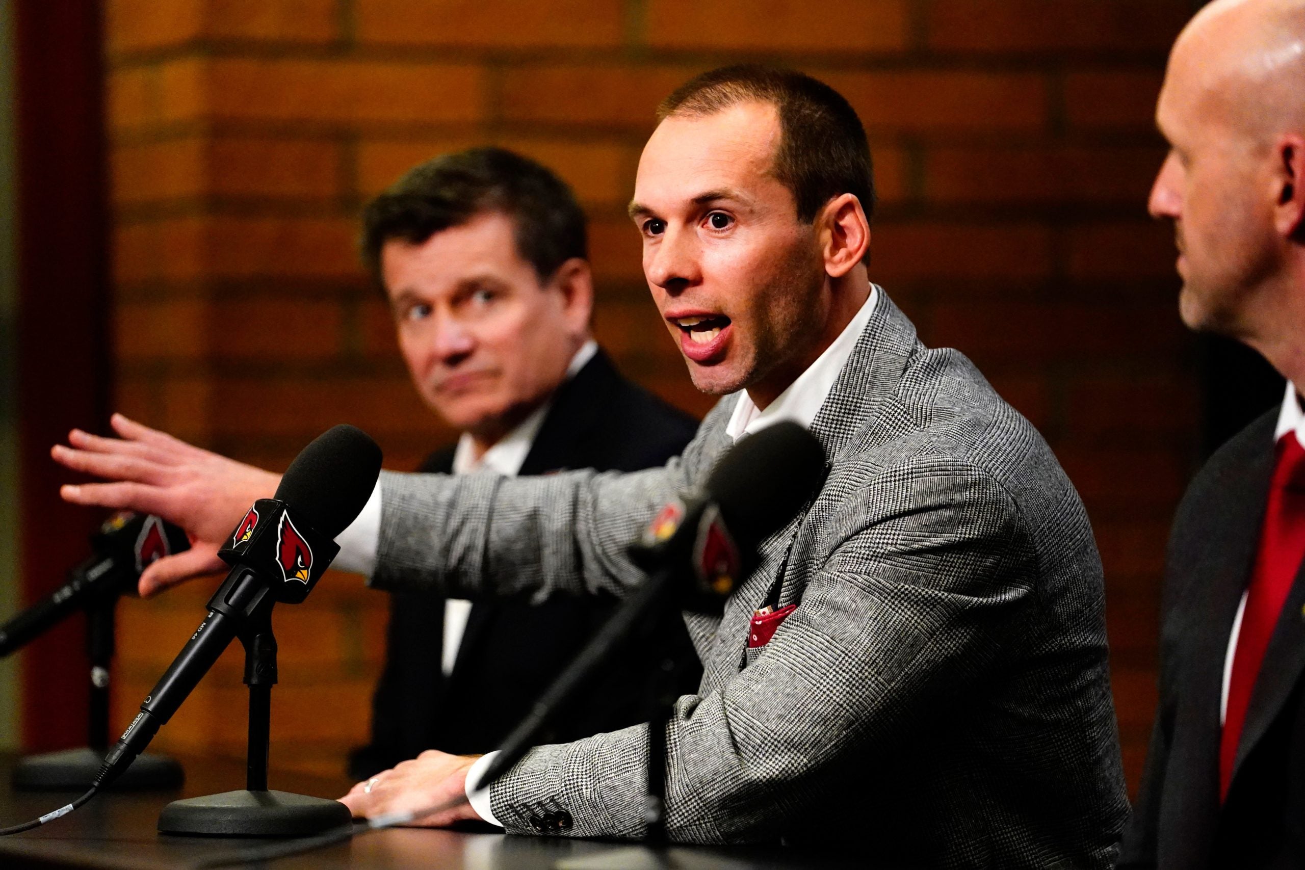 Jonathan Gannon is introduced as the new head coach of the Arizona Cardinals during a news conference at the Cardinals training facility in Tempe on Feb. 16, 2023. Nfl New Arizona Cardinals Head Coach Jonathan Gannon