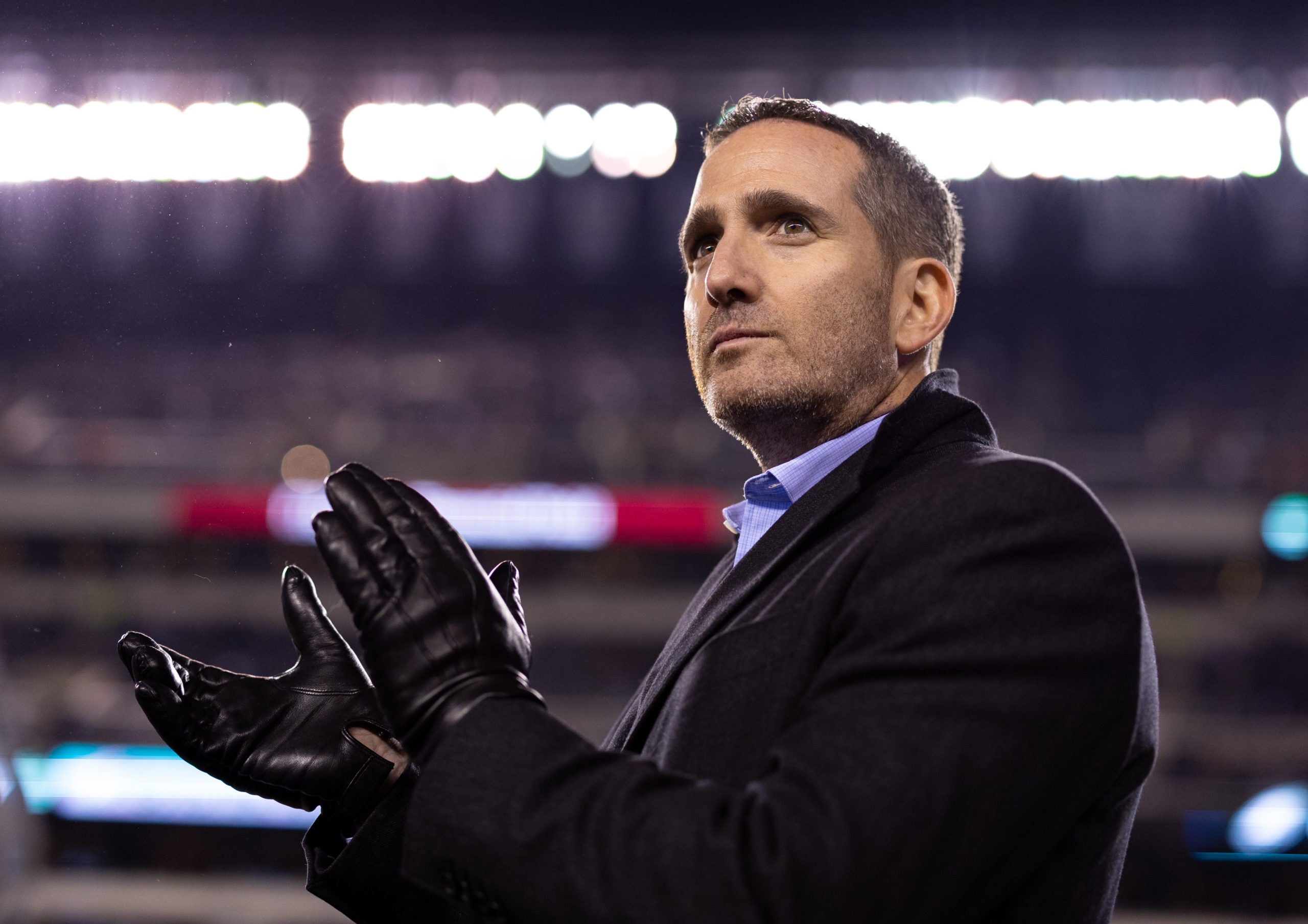Philadelphia, Pennsylvania, USA; Philadelphia Eagles general manager Howie Roseman looks on during the final seconds of a victory against the New York Giants at Lincoln Financial Field.