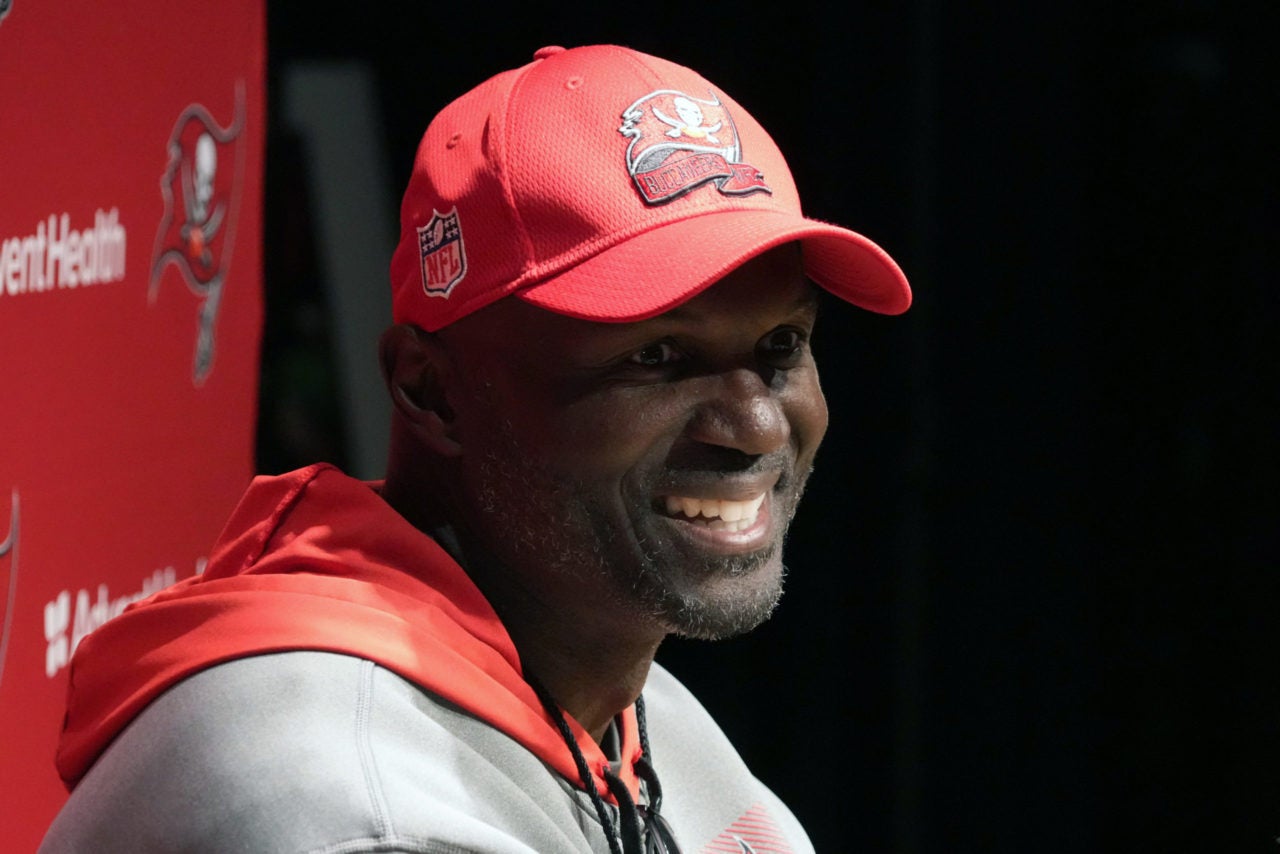 Nov 11, 2022; Munich, Germany; Tampa Bay Buccaneers head coach Todd Bowles at press conference at the FC Bayern Campus. Mandatory Credit: Kirby Lee-USA TODAY Sports