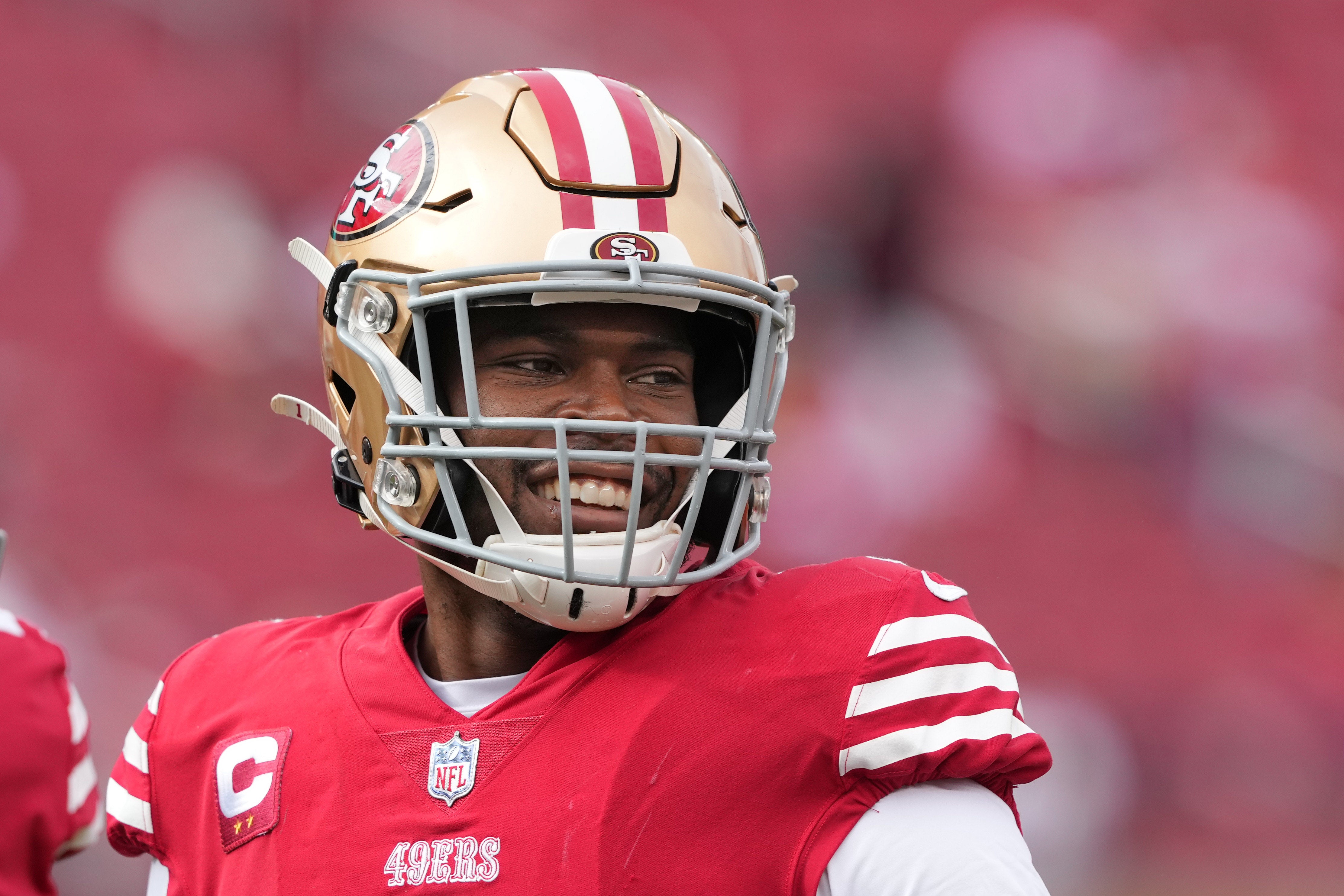 Santa Clara, California, USA; San Francisco 49ers cornerback Jimmie Ward (1) before the game against the Arizona Cardinals at Levi's Stadium.