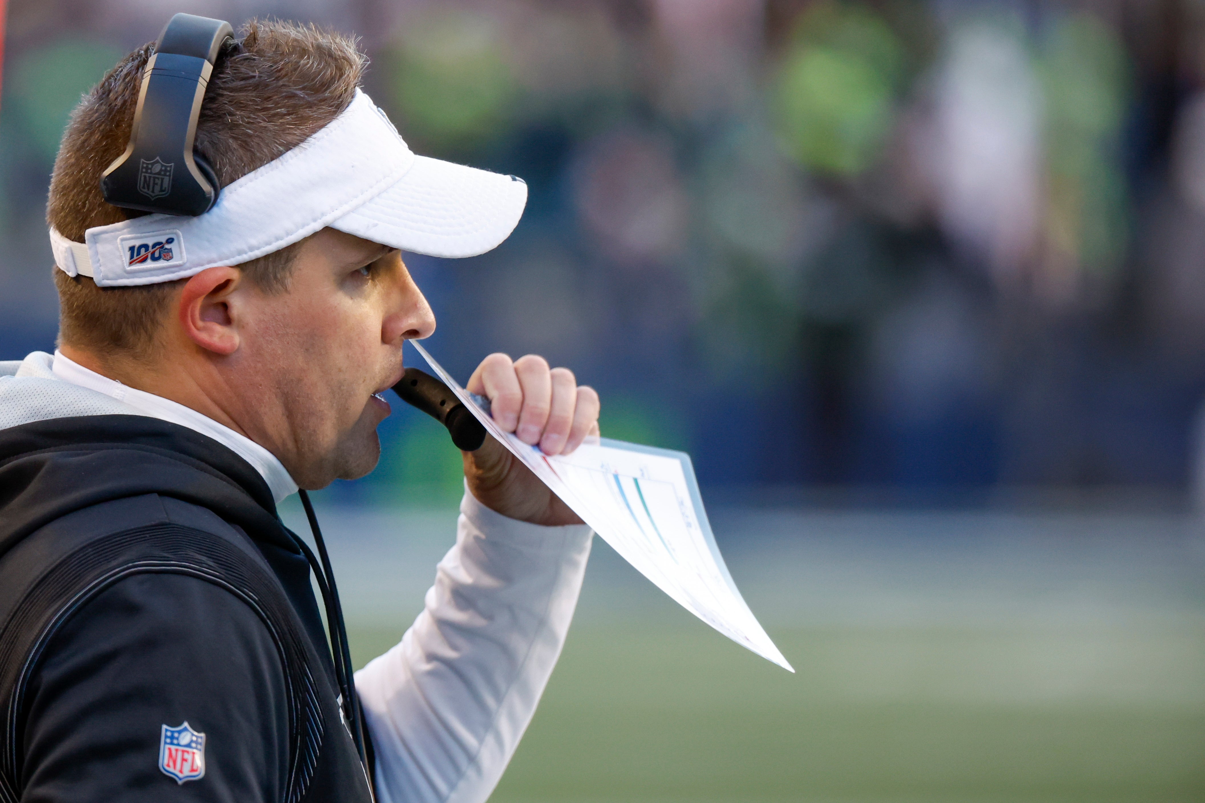 Nov 27, 2022; Seattle, Washington, USA; Las Vegas Raiders head coach Josh McDaniels stands on the sideline during the fourth quarter against the Seattle Seahawks at Lumen Field.