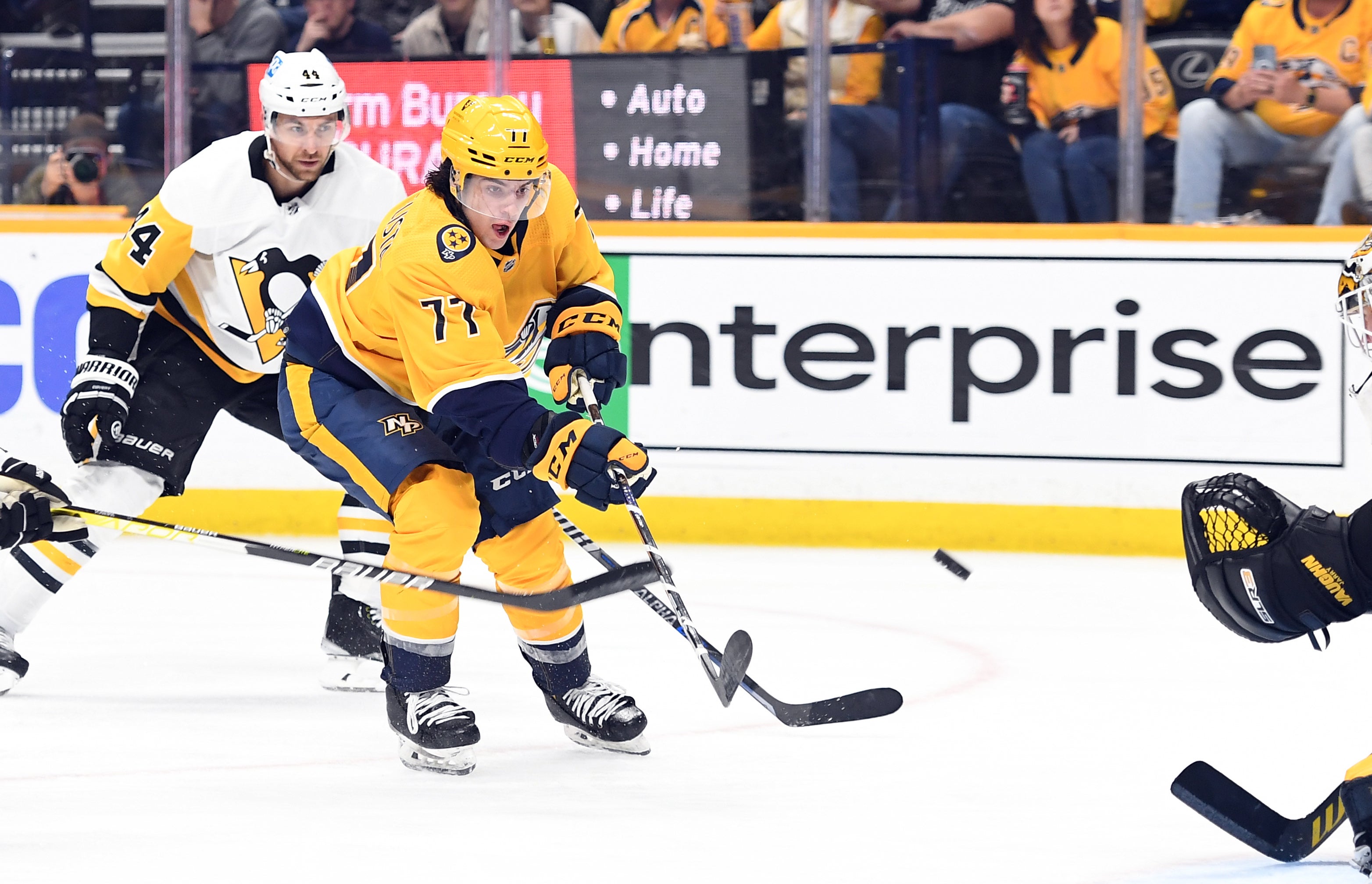 Nashville Predators rookie Luke Evangelista and recent trade acquisition Cal Foote make their debut
