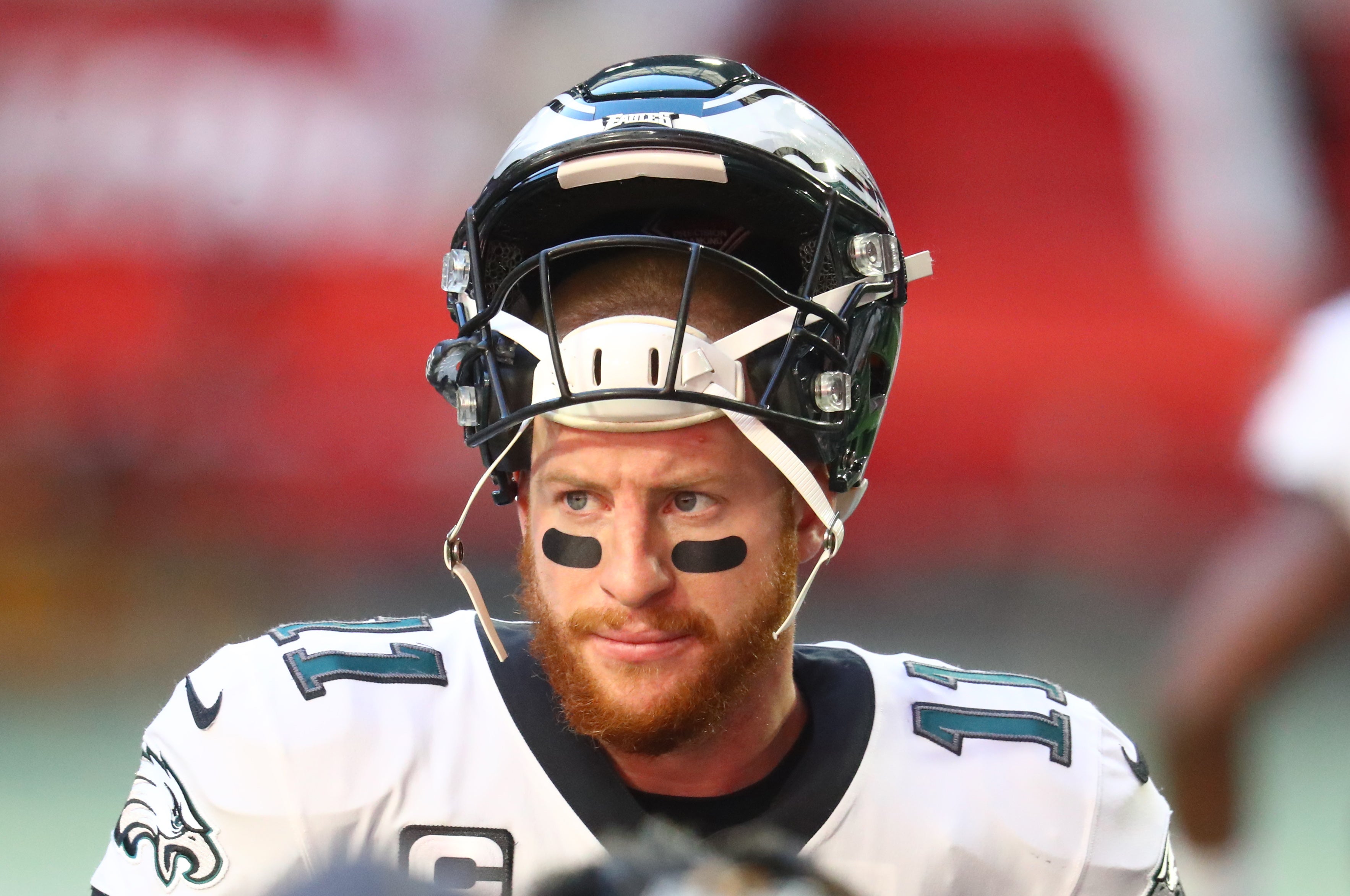 Dec 20, 2020; Glendale, Arizona, USA; Philadelphia Eagles quarterback Carson Wentz (11) against the Arizona Cardinals at State Farm Stadium. Mandatory Credit: Mark J. Rebilas-USA TODAY Sports
