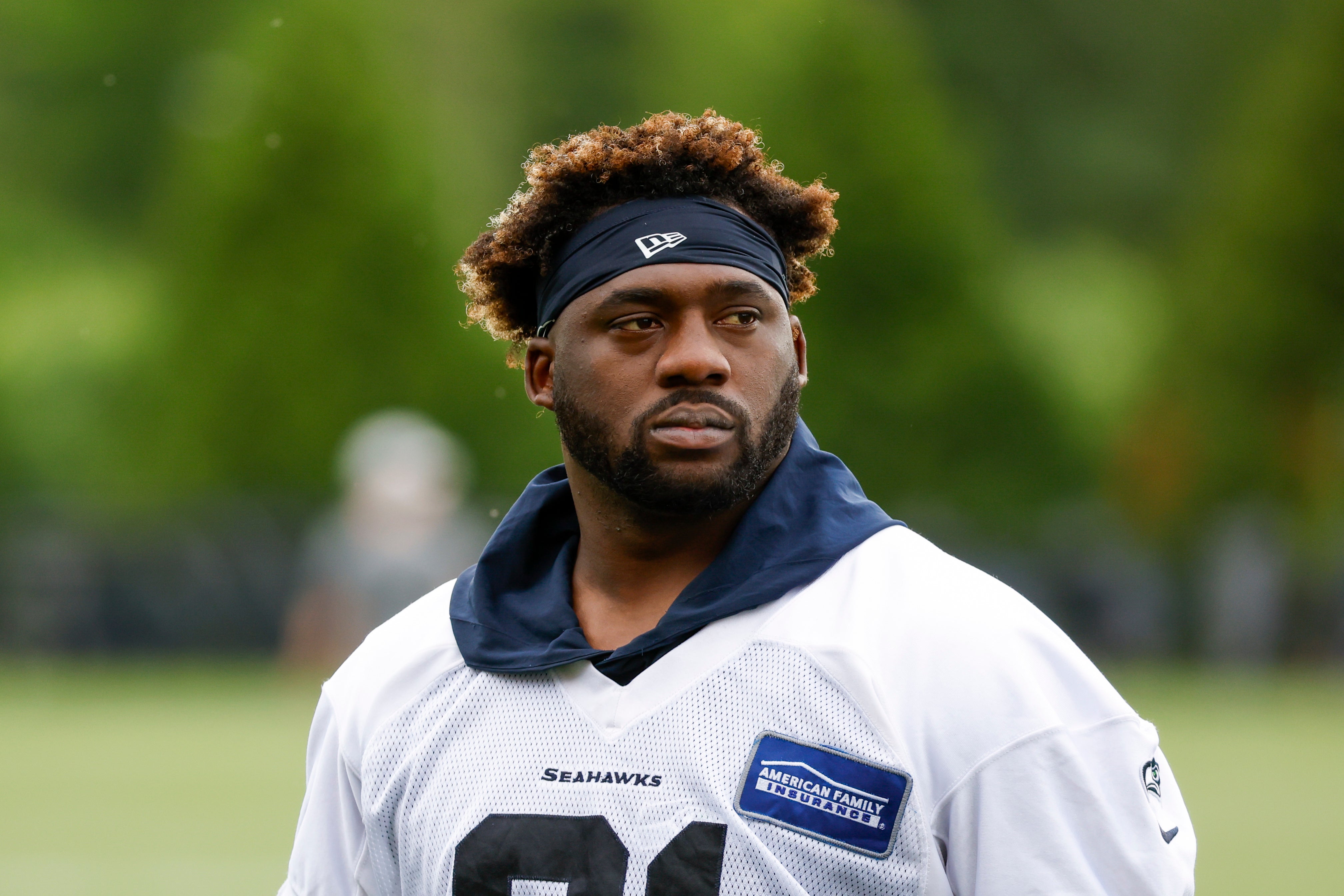 Jun 7, 2022; Renton, Washington, USA; Seattle Seahawks defensive end L.J. Collier walks to the locker room following a minicamp practice at the Virginia Mason Athletic Center.