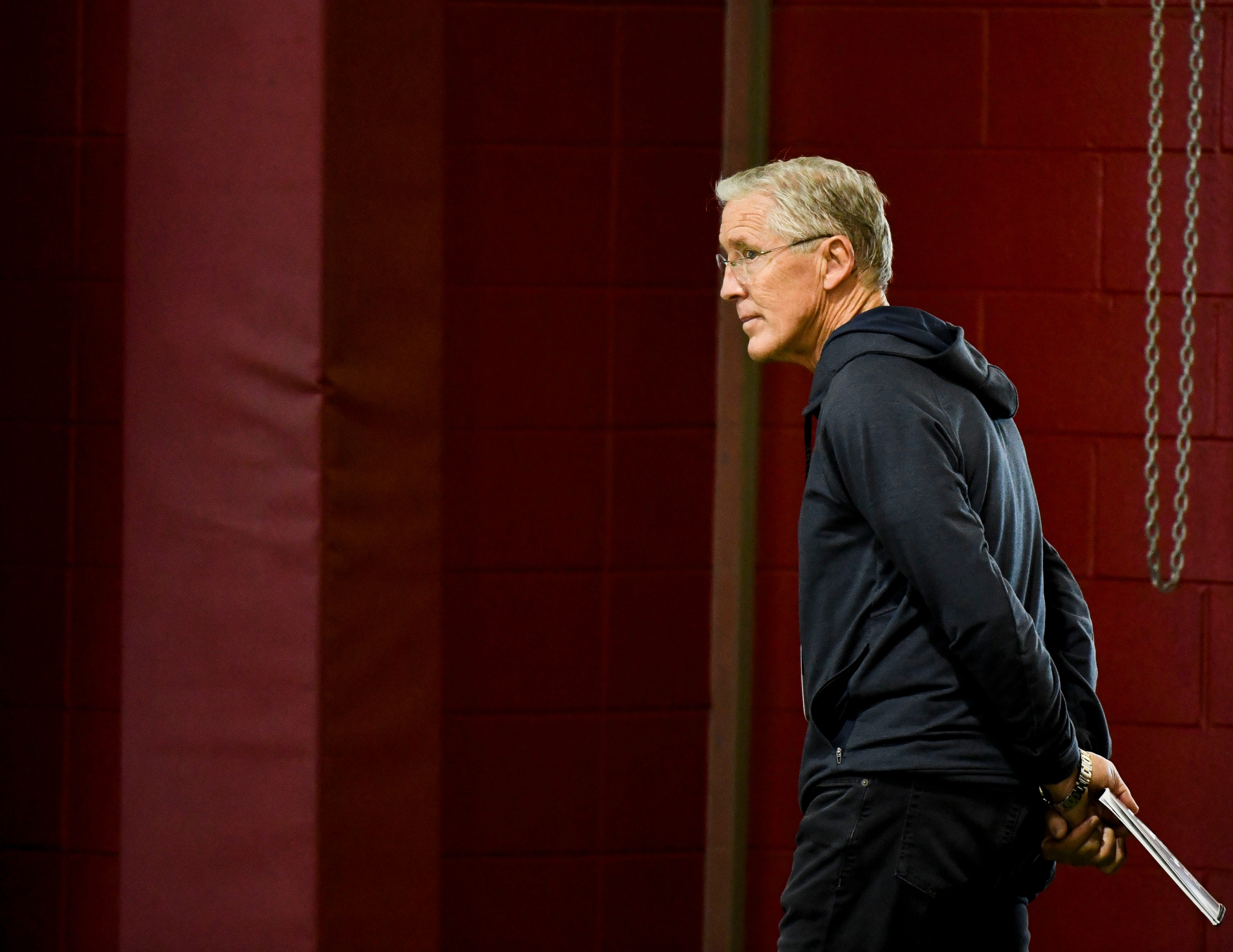 Mar 23, 2023; Tuscaloosa, AL, USA; Seattle Seahawks head coach Pete Carroll visits Pro Day at Hank Crisp Indoor Practice Facility on the campus of the University of Alabama.