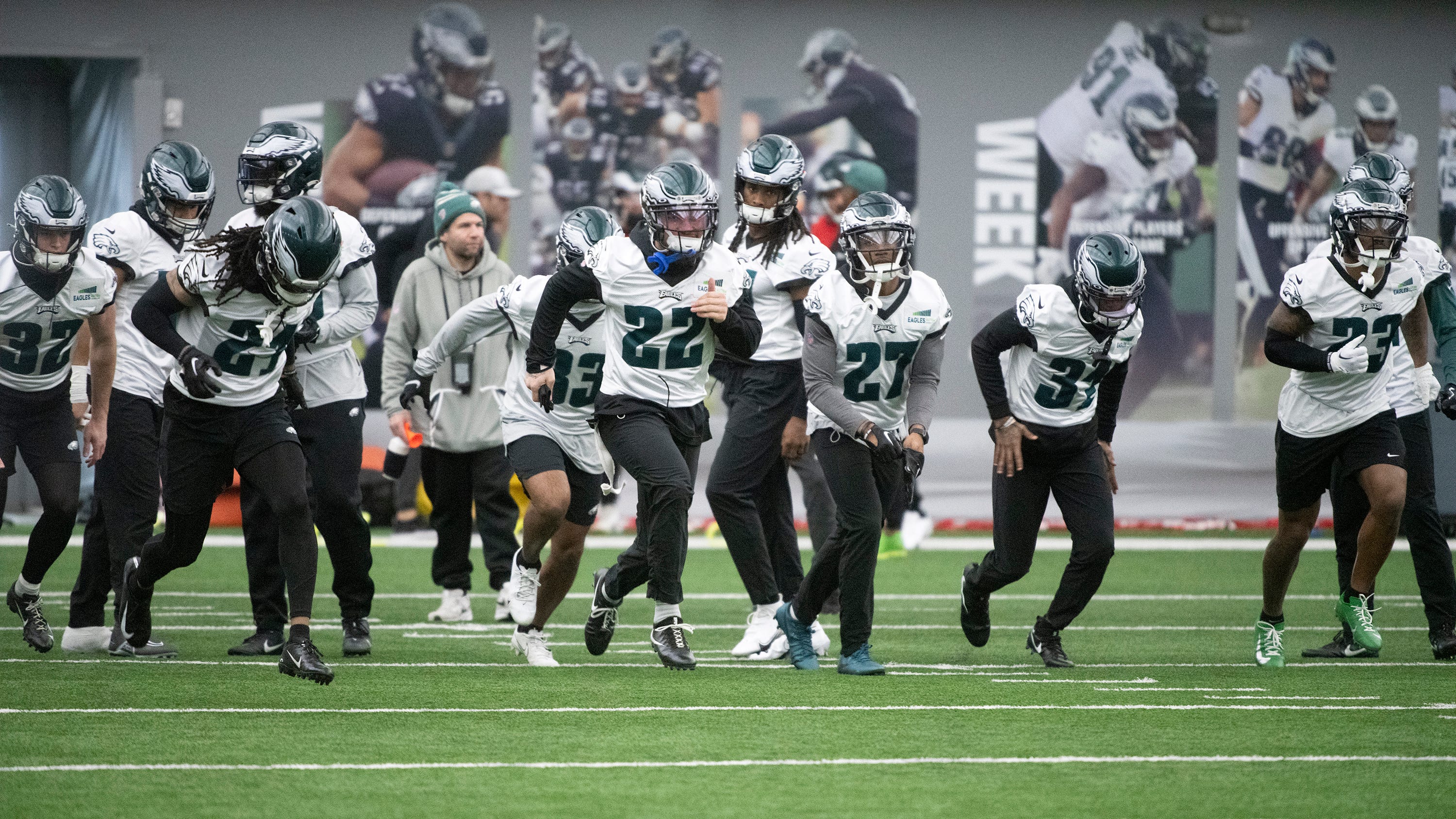 Members of the Philadelphia Eagles take part in a practice held at the NovaCare Complex in Philadelphia on Friday, February 3, 2023. The Philadelphia Eagles will play the Kansas City Chiefs in Super Bowl LVII in Arizona on Sunday, February 12, 2023. Philadelphia Eagles Prepare For The Super Bowl 14