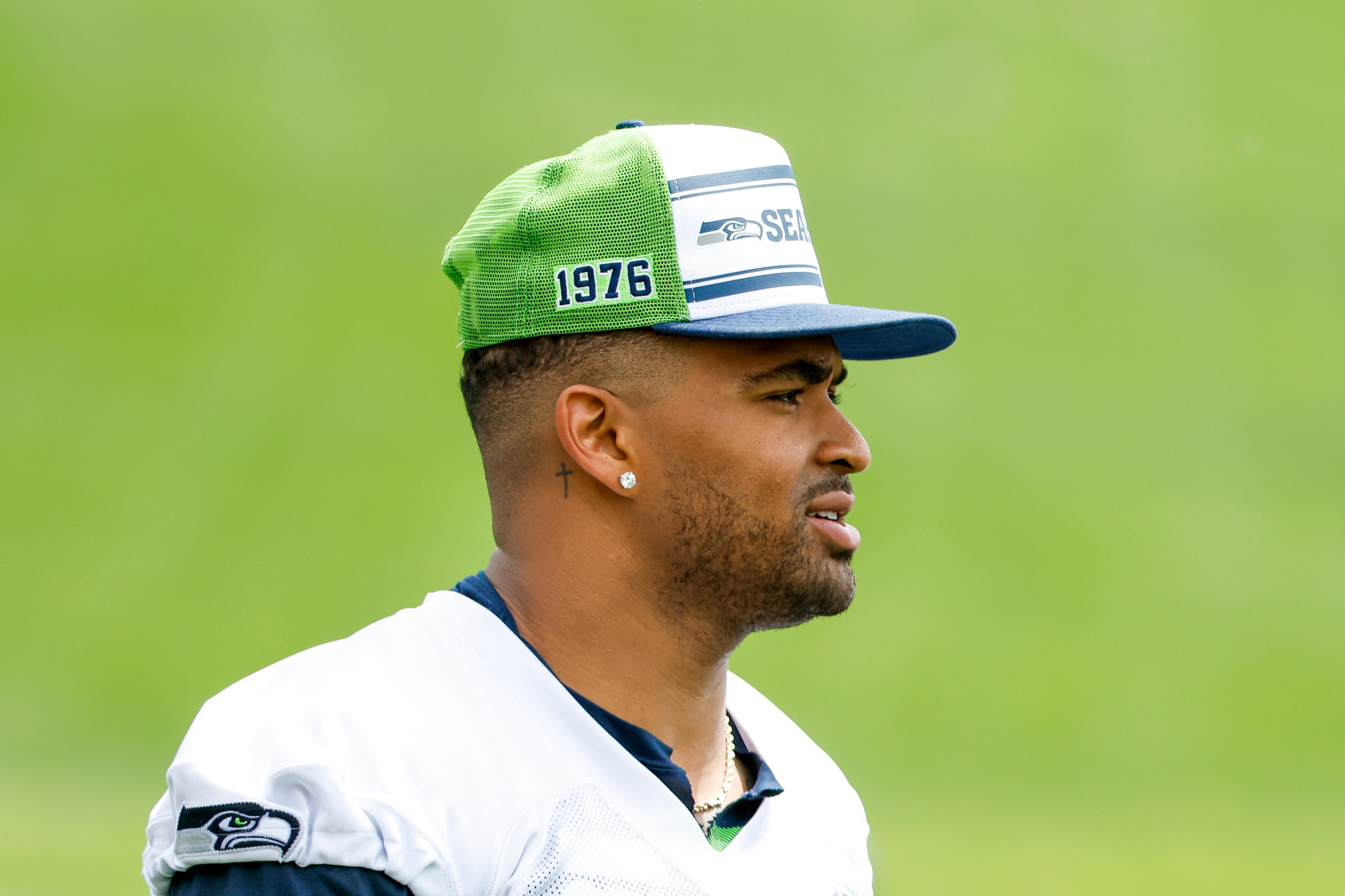 Jun 7, 2022; Renton, Washington, USA; Seattle Seahawks strong safety Jamal Adams (33) watches minicamp practice at the Virginia Mason Athletic Center Field.