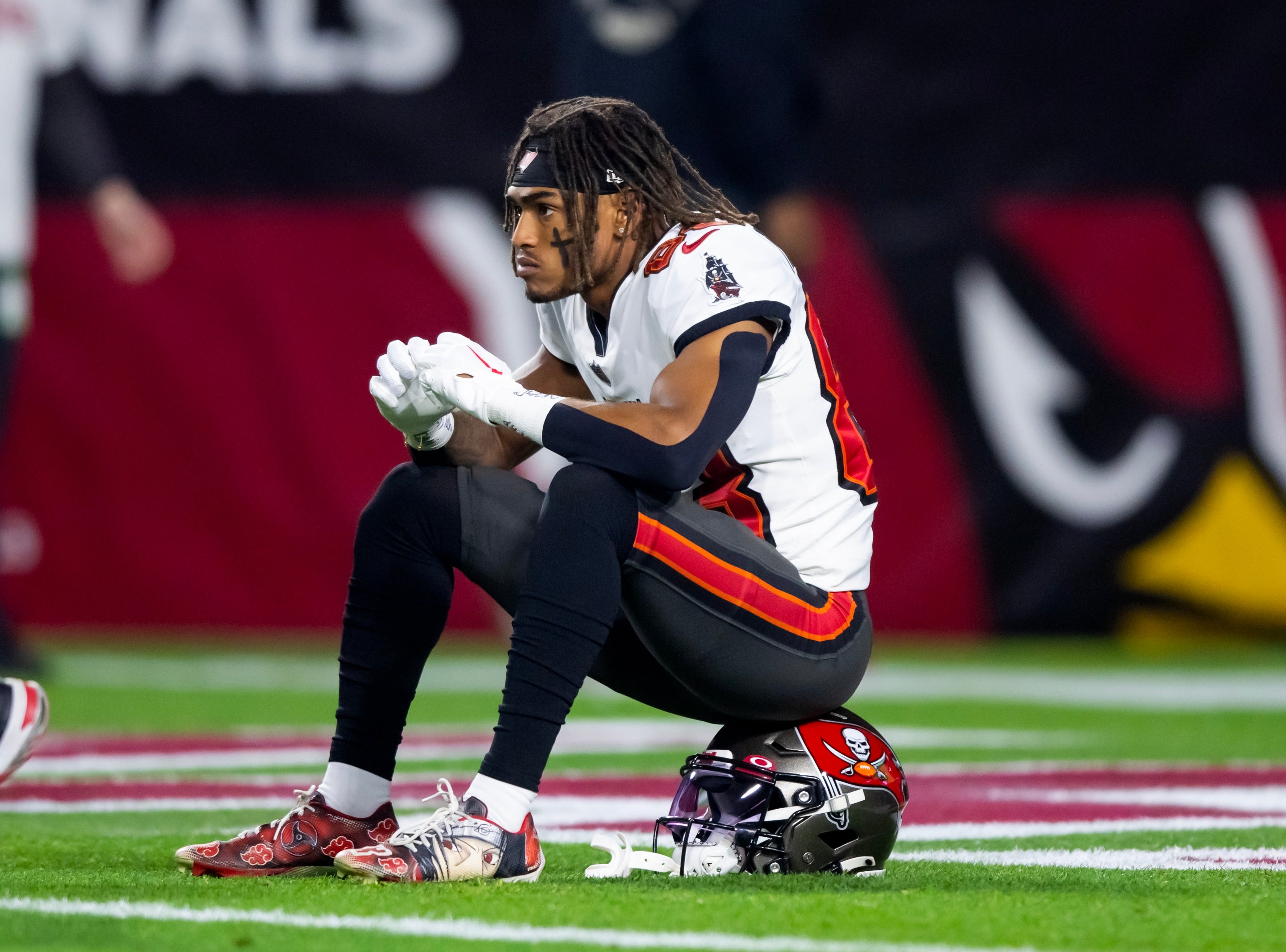 Dec 25, 2022; Glendale, Arizona, USA; Tampa Bay Buccaneers wide receiver Deven Thompkins (83) against the Arizona Cardinals at State Farm Stadium. Mandatory Credit: Mark J. Rebilas-USA TODAY Sports