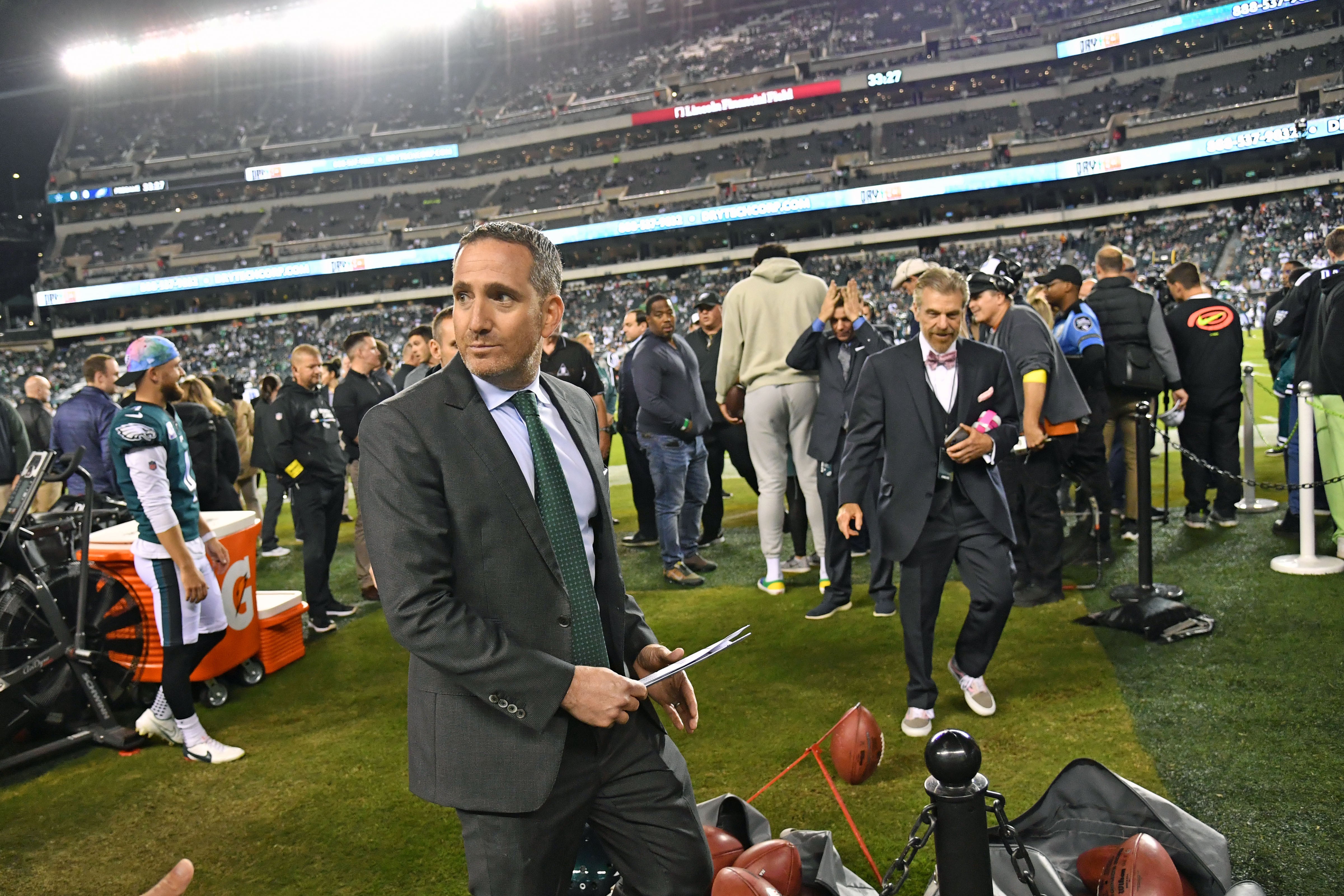 Oct 16, 2022; Philadelphia, Pennsylvania, USA; Philadelphia Eagles general manager Howie Roseman on the sidelines during warmups against the Dallas Cowboys at Lincoln Financial Field.