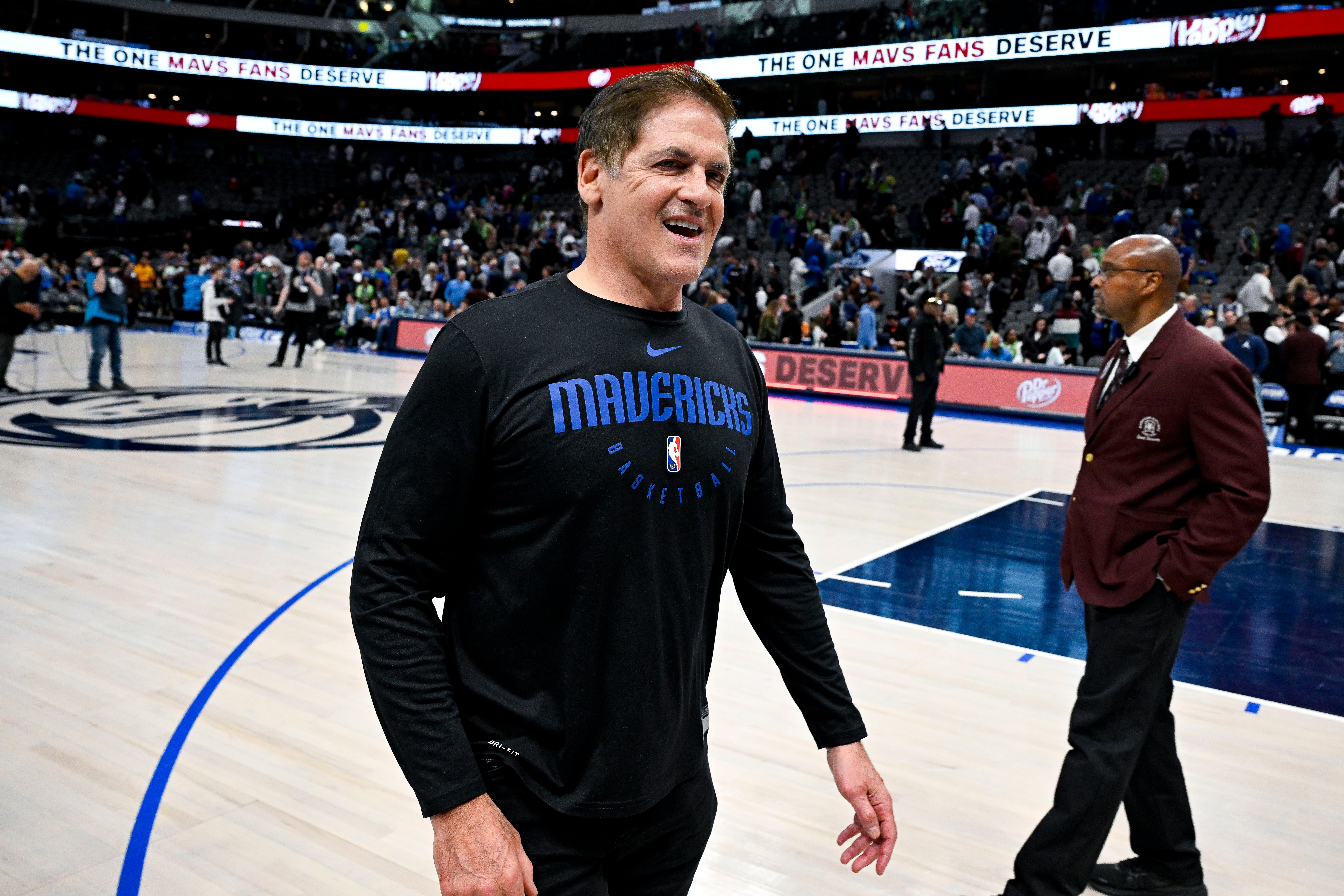 Apr 7, 2023; Dallas, Texas, USA; Dallas Mavericks owner Mark Cuban walks off the court after the Mavericks loss to the Chicago Bulls at the American Airlines Center.