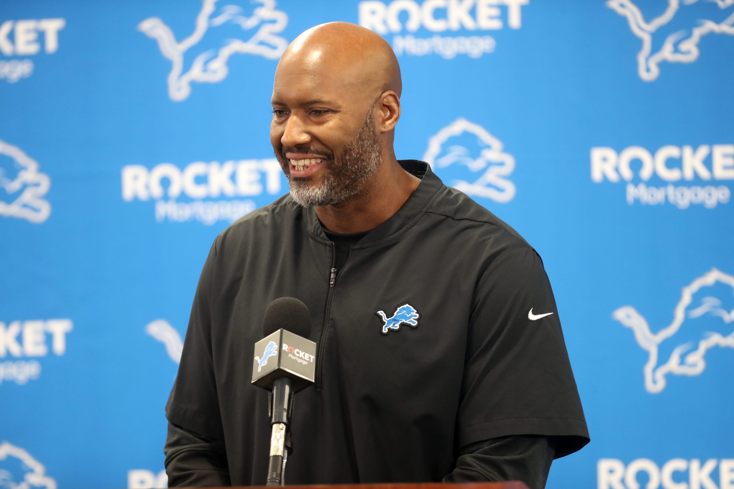 Lions GM Brad Holmes speaks to the media on Tuesday, Jan.11, 2022, in Allen Park. Lions