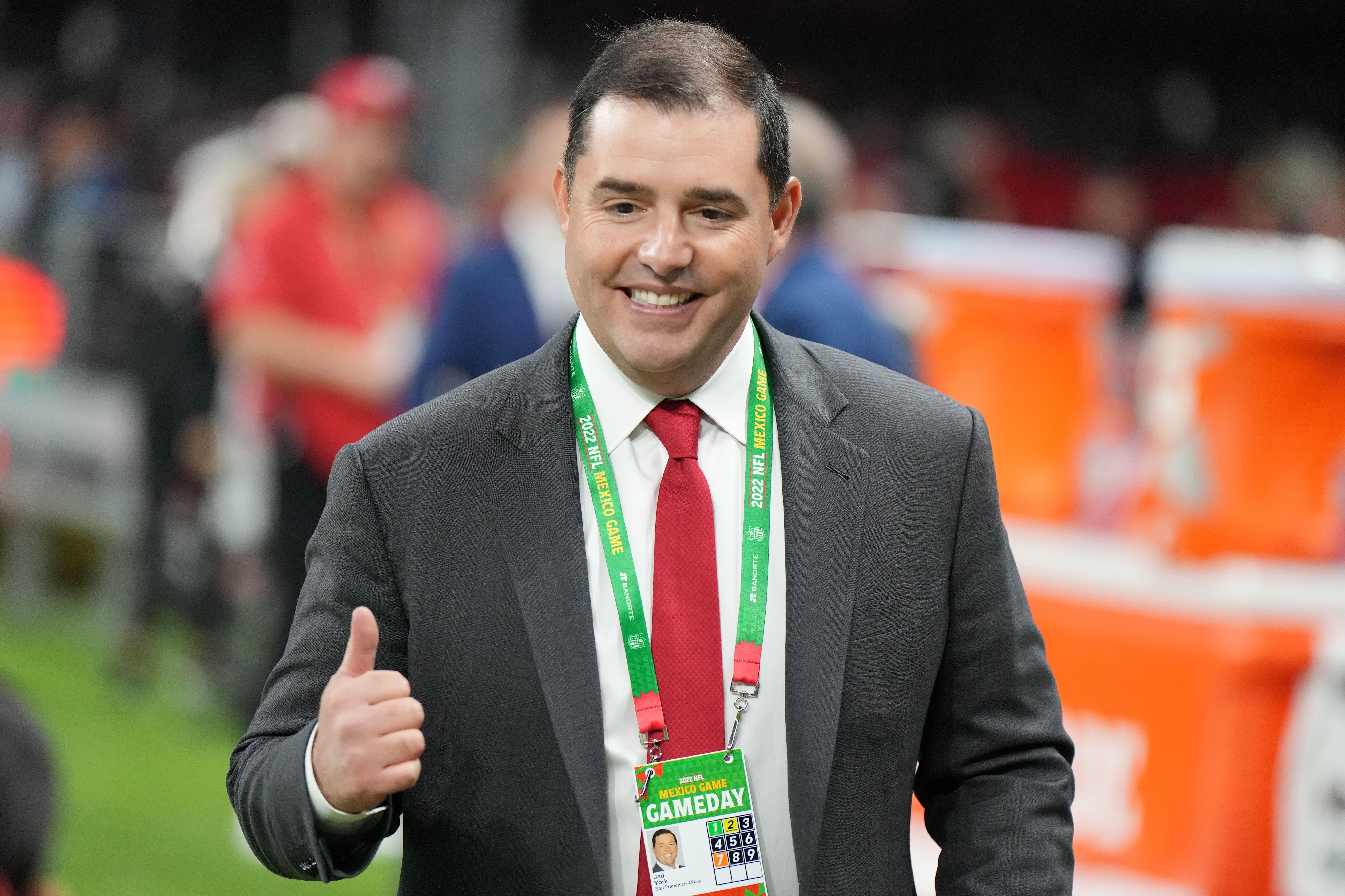 Nov 21, 2022; Mexico City, MEX; San Francisco 49ers Chief Executive Officer Jed York gestures prior to the NFL International Series Monday Night Football game against the Arizona Cardinals at Estadio Azteca.