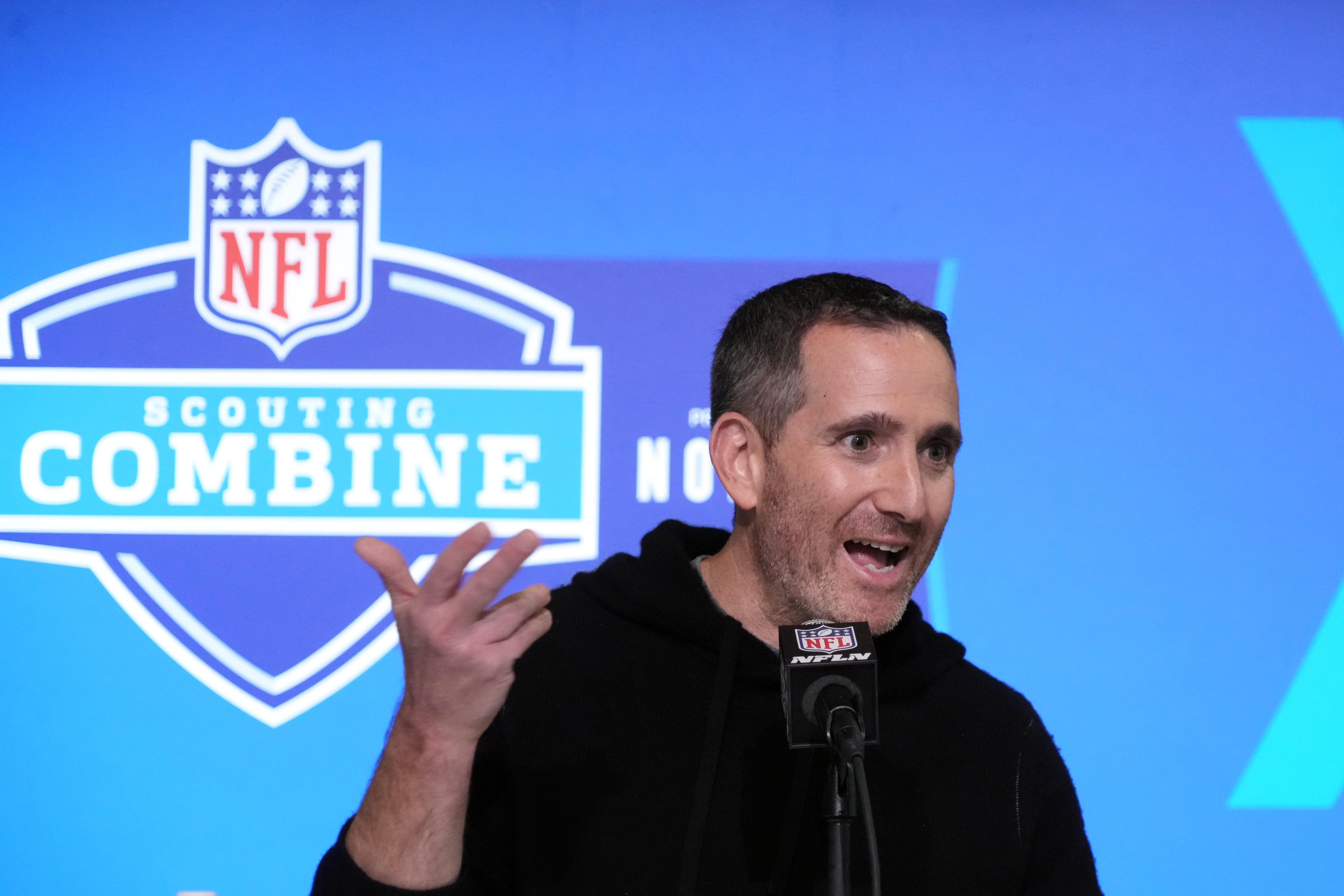 Feb 28, 2023; Indianapolis, IN, USA; Philadelphia Eagles general manager Howie Roseman during the NFL combine at the Indiana Convention Center. Mandatory Credit: Kirby Lee-USA TODAY Sports
