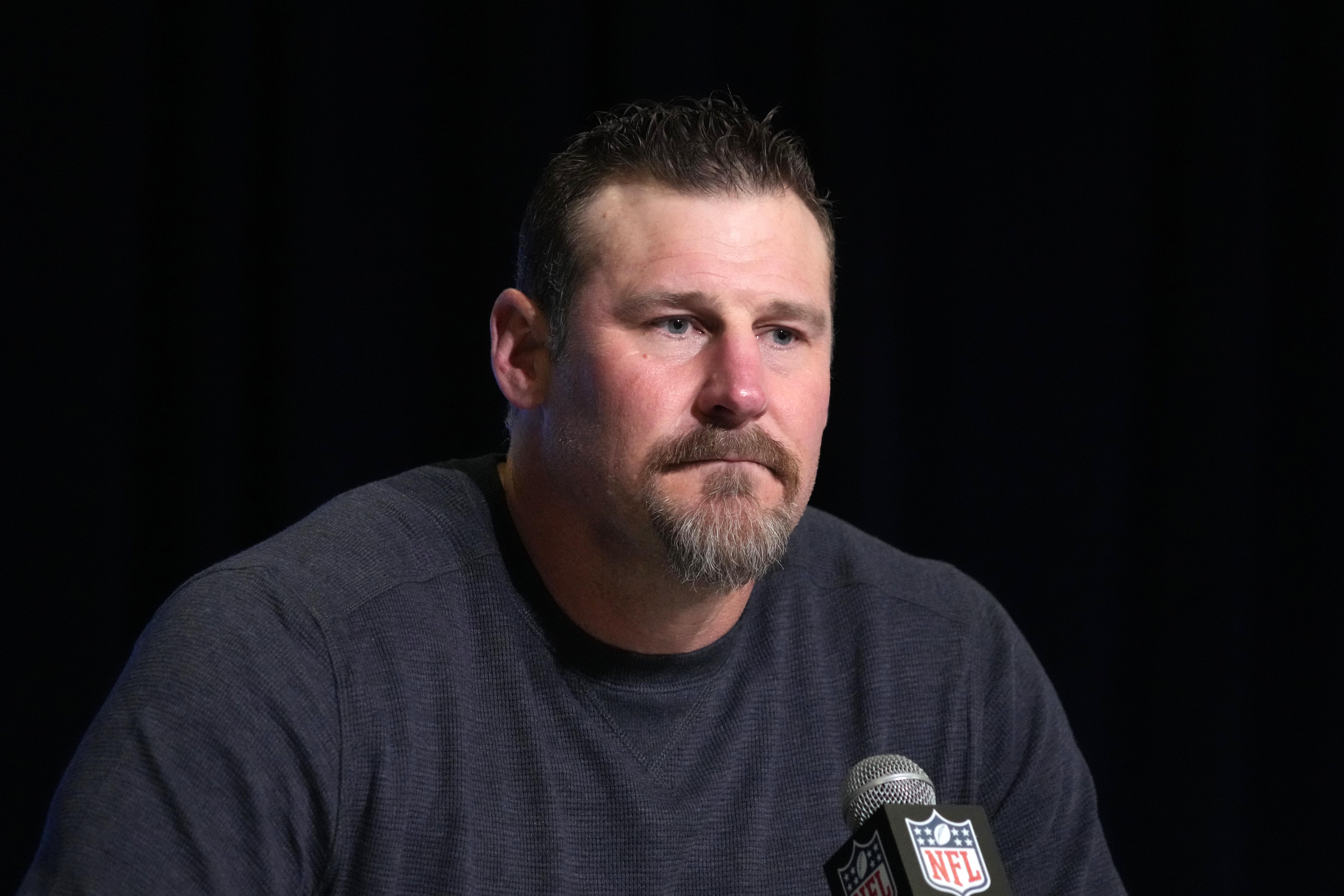 Mar 1, 2023; Indianapolis, IN, USA; Detroit Lions coach Dan Campbell during the NFL Scouting Combine at the Indiana Convention Center. Mandatory Credit: Kirby Lee-USA TODAY Sports