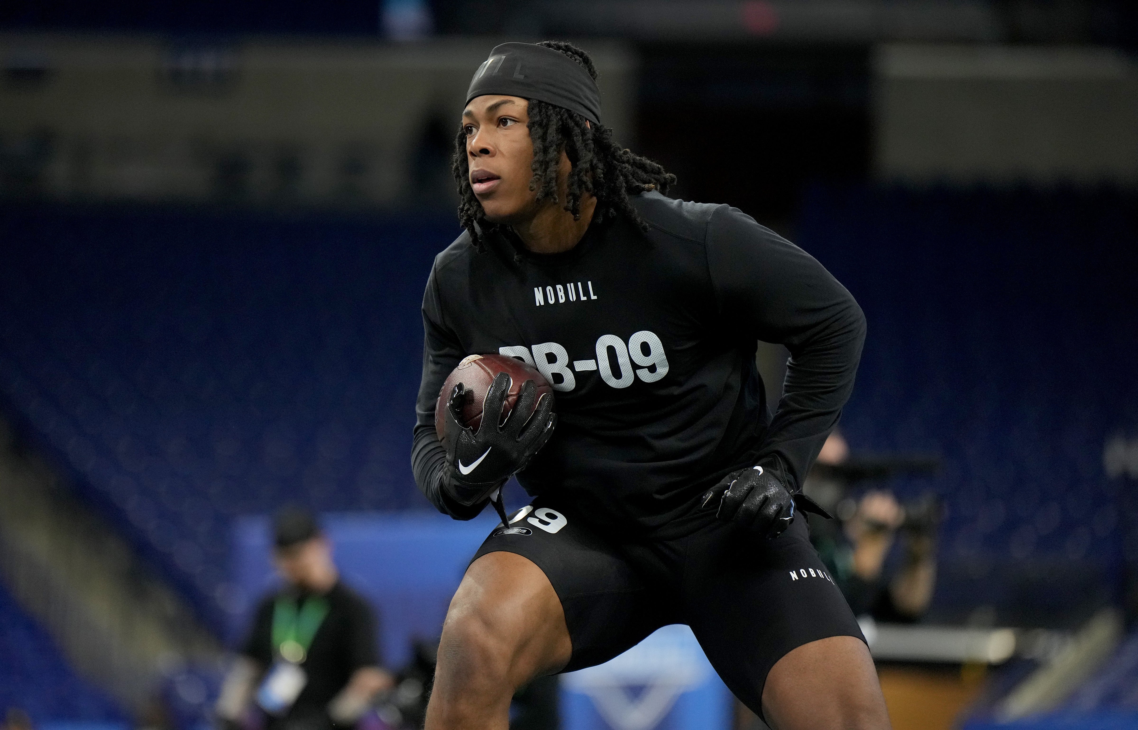 Mar 5, 2023; Indianapolis, IN, USA; Alabama running back Jahmyr Gibbs (RB09) during the NFL Scouting Combine at Lucas Oil Stadium. Mandatory Credit: Kirby Lee-USA TODAY Sports