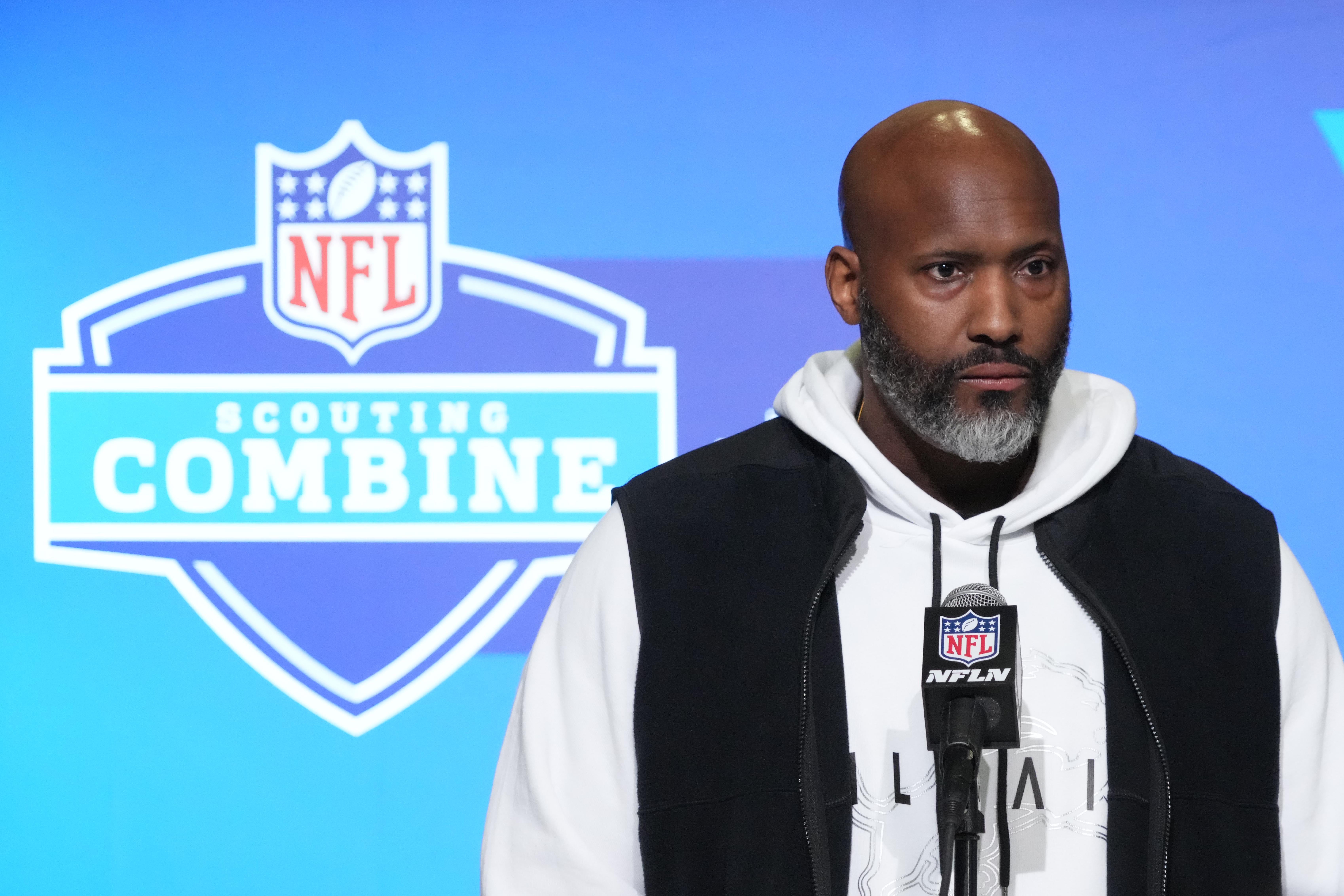 Mar 1, 2023; Indianapolis, IN, USA; Detroit Lions general manager Brad Holmes during the NFL Scouting Combine at the Indiana Convention Center. Mandatory Credit: Kirby Lee-USA TODAY Sports
