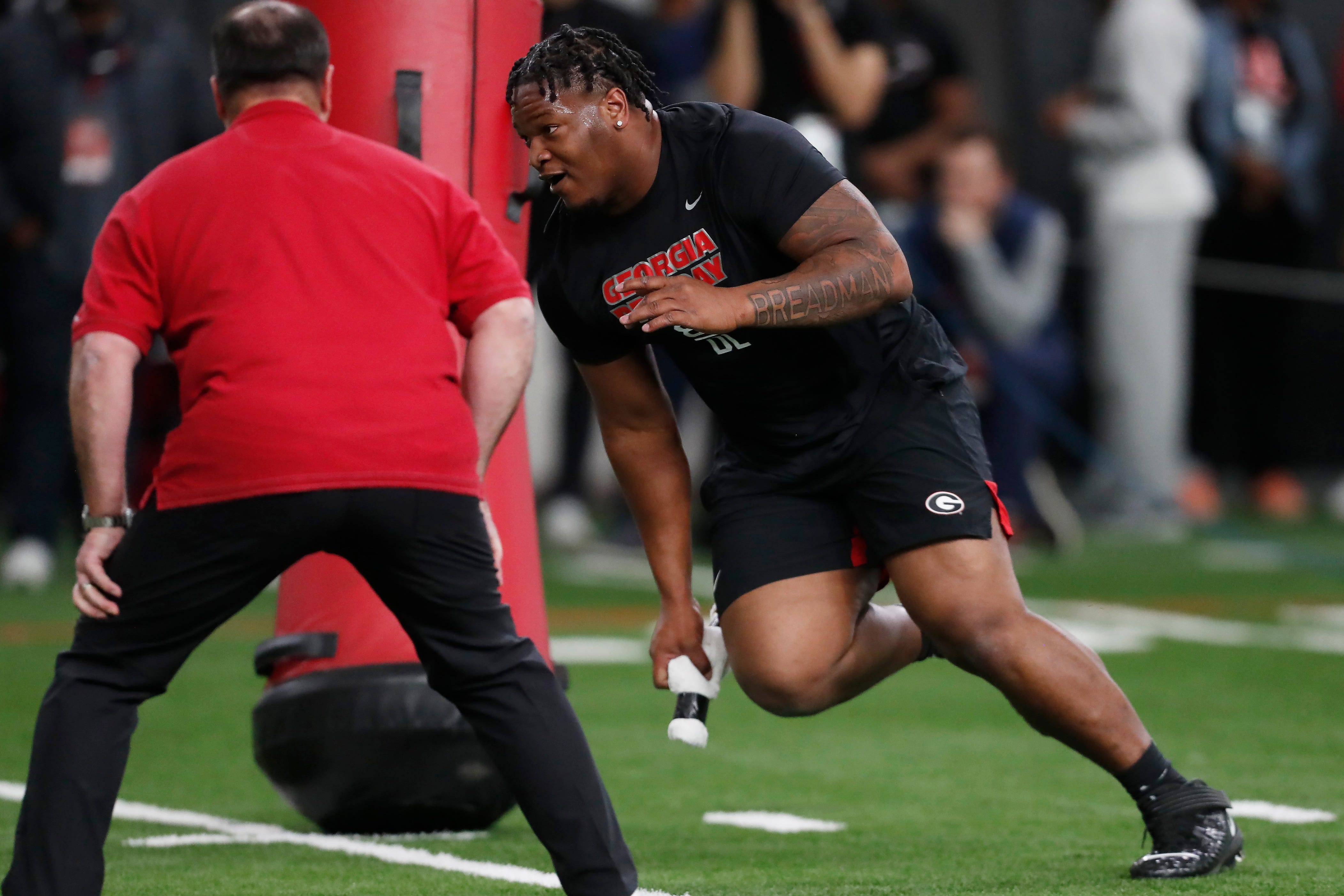 Georgia defensive lineman Jalen Carter (88) runs a drill during Georgia s Pro Day in Athens, Ga., on Wednesday, March 15, 2023. News Joshua L Jones