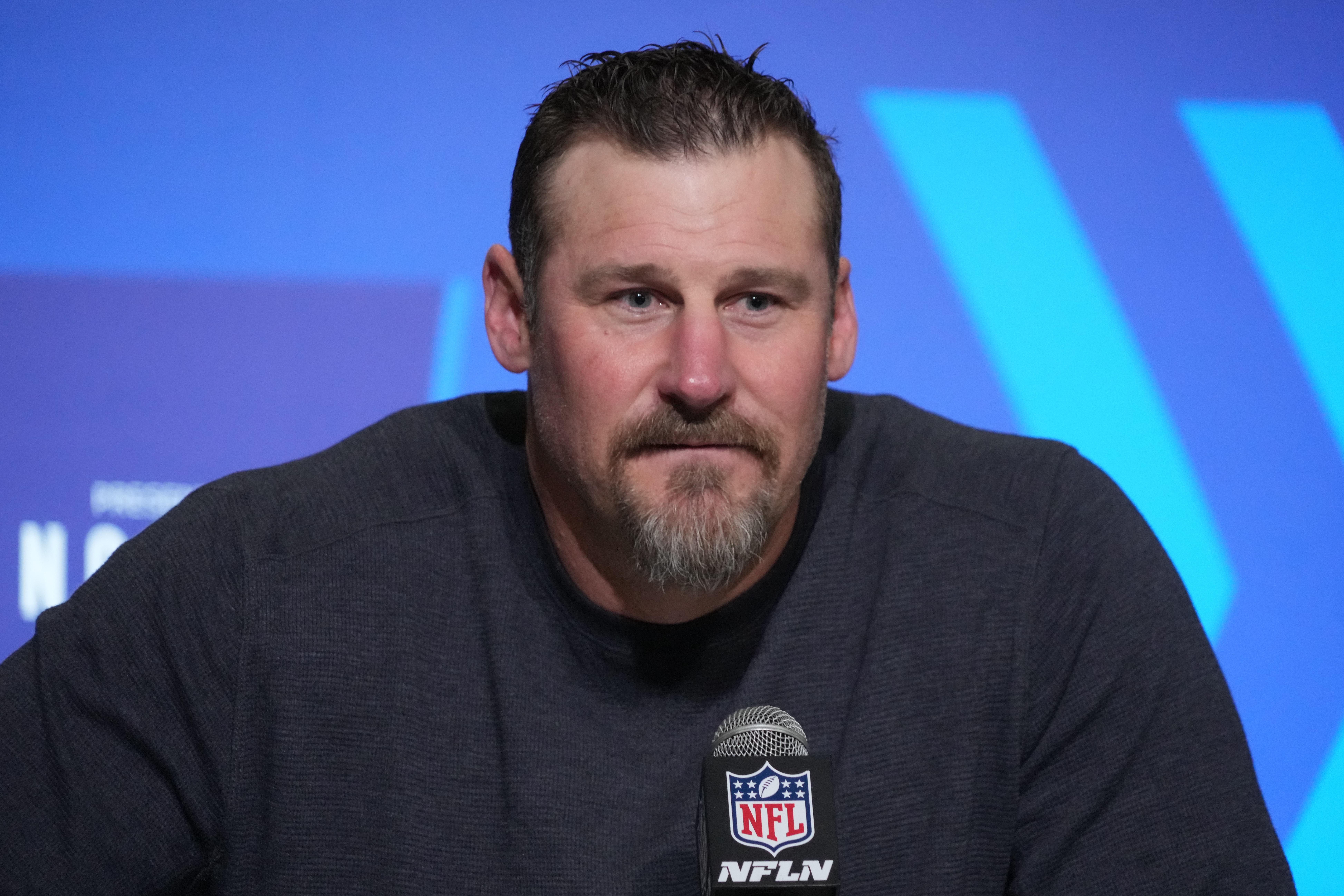 Mar 1, 2023; Indianapolis, IN, USA; Detroit Lions coach Dan Campbell during the NFL Scouting Combine at the Indiana Convention Center. Mandatory Credit: Kirby Lee-USA TODAY Sports