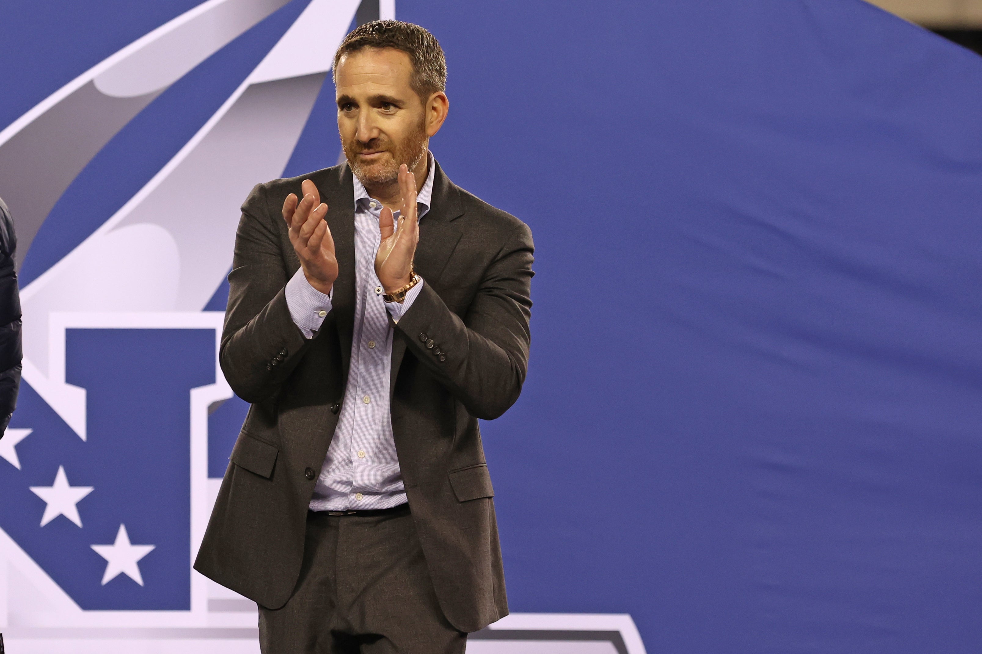 Jan 29, 2023; Philadelphia, Pennsylvania, USA; Philadelphia Eagles general manager Howie Roseman after win against the San Francisco 49ers in the NFC Championship game at Lincoln Financial Field. Mandatory Credit: Bill Streicher-USA TODAY Sports