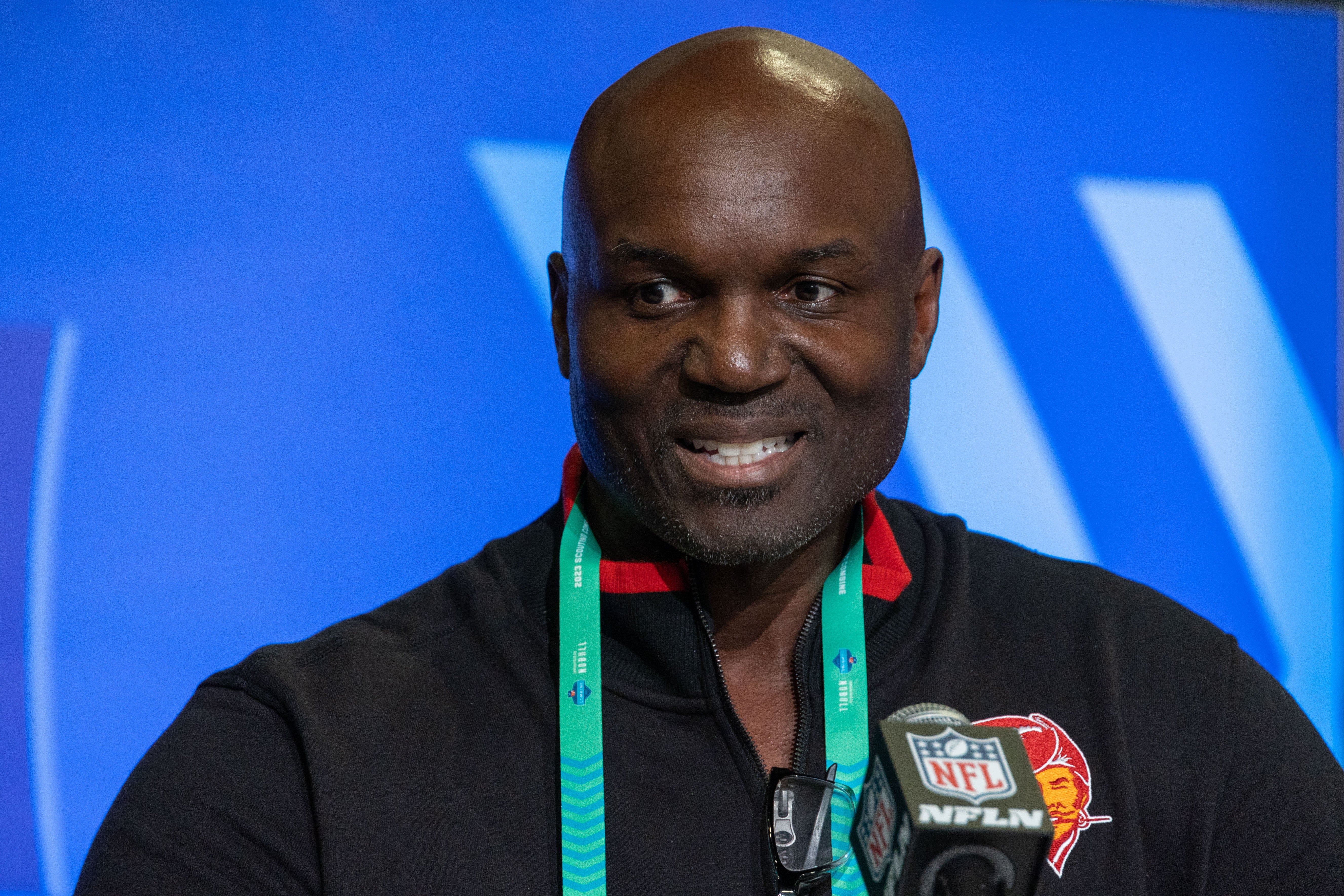 Feb 28, 2023; Indianapolis, IN, USA; Tampa Bay Buccaneers coach Todd Bowles speaks to the press at the NFL Combine at Lucas Oil Stadium. Mandatory Credit: Trevor Ruszkowski-USA TODAY Sports