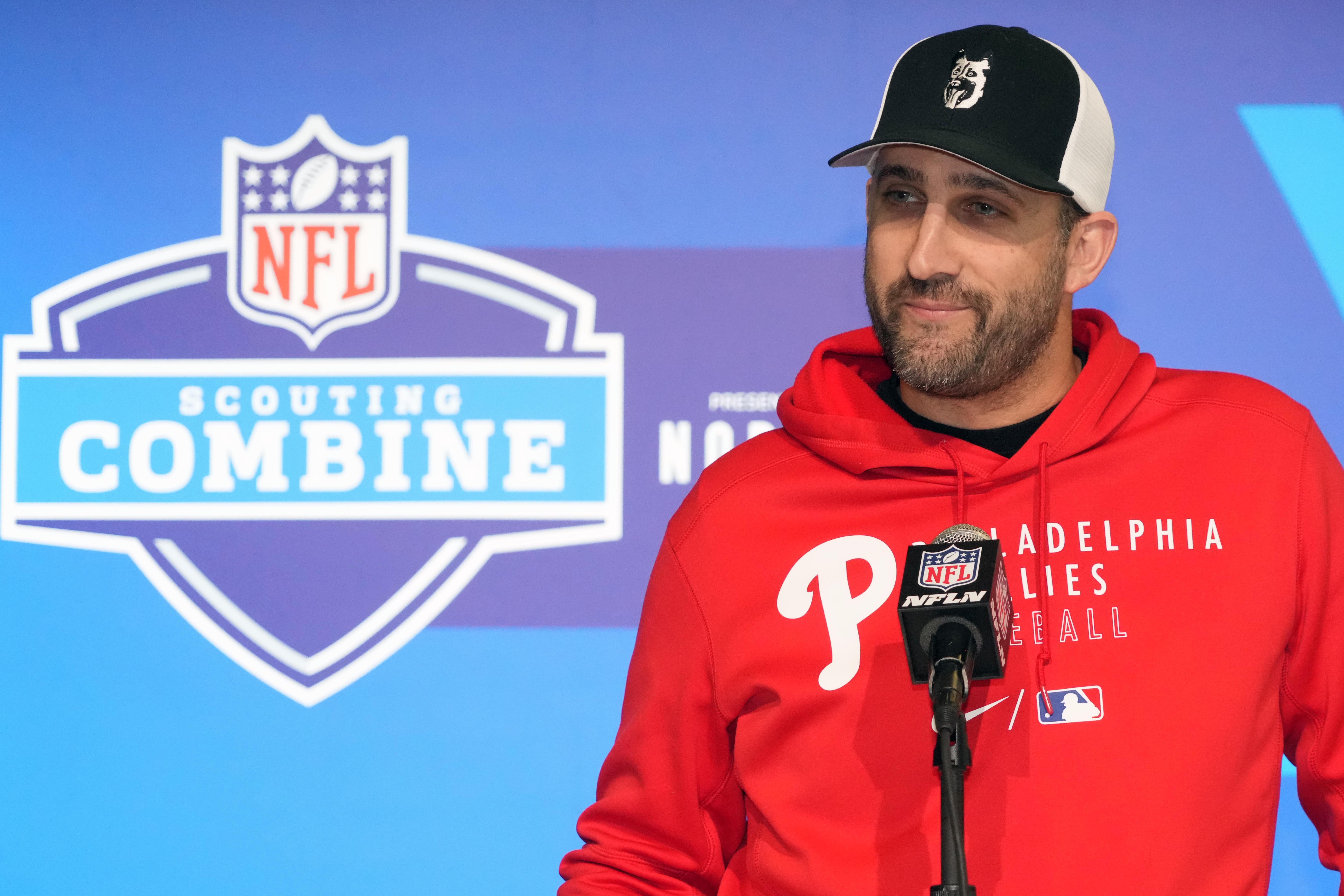 Feb 28, 2023; Indianapolis, IN, USA; Philadelphia Eagles coach Nick Sirianni during the NFL combine at the Indiana Convention Center. Mandatory Credit: Kirby Lee-USA TODAY Sports