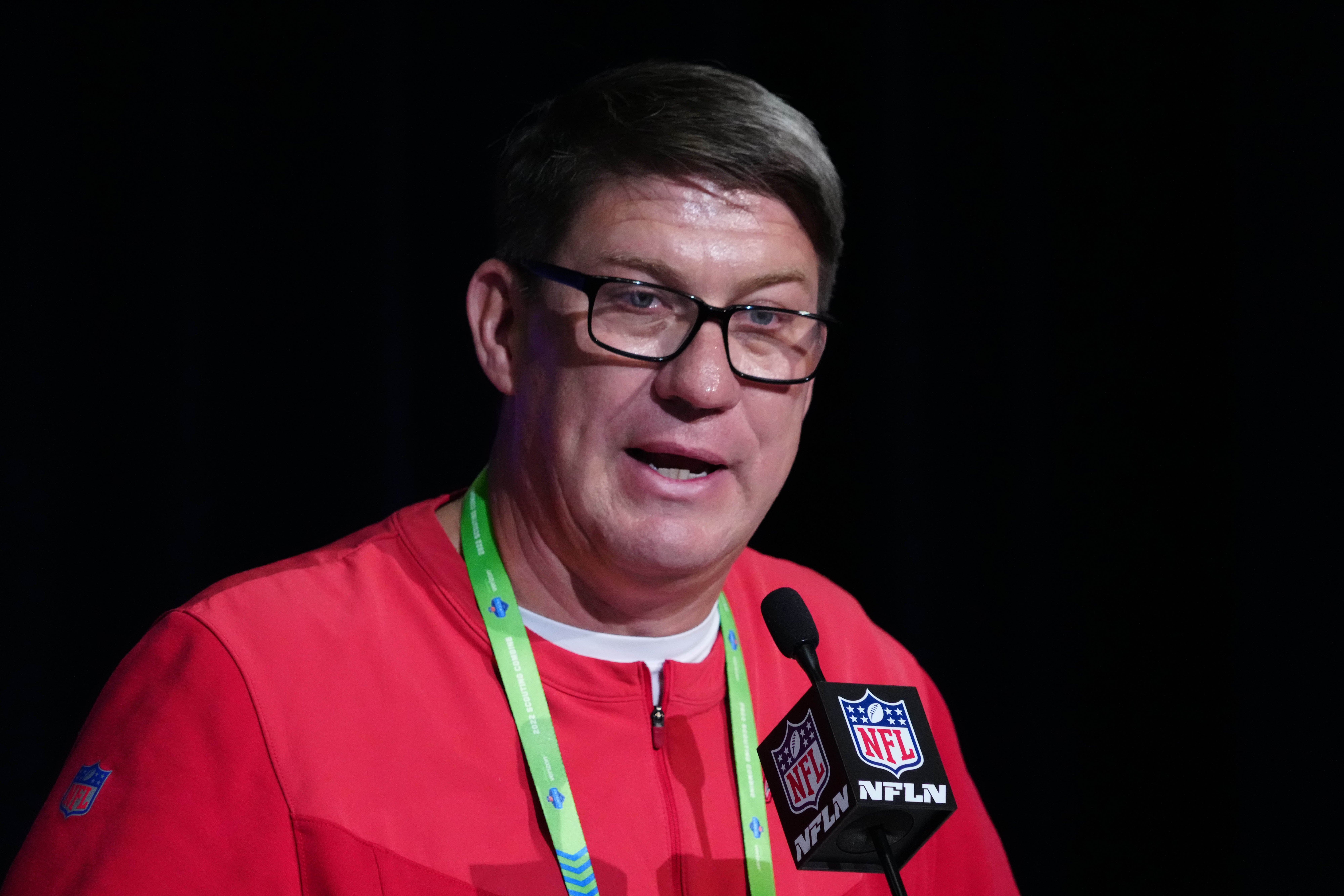 Mar 1, 2022; Indianapolis, IN, USA; Tampa Bay Buccaneers general manager Jason Licht during the NFL Combine at the Indiana Convention Center. Mandatory Credit: Kirby Lee-USA TODAY Sports