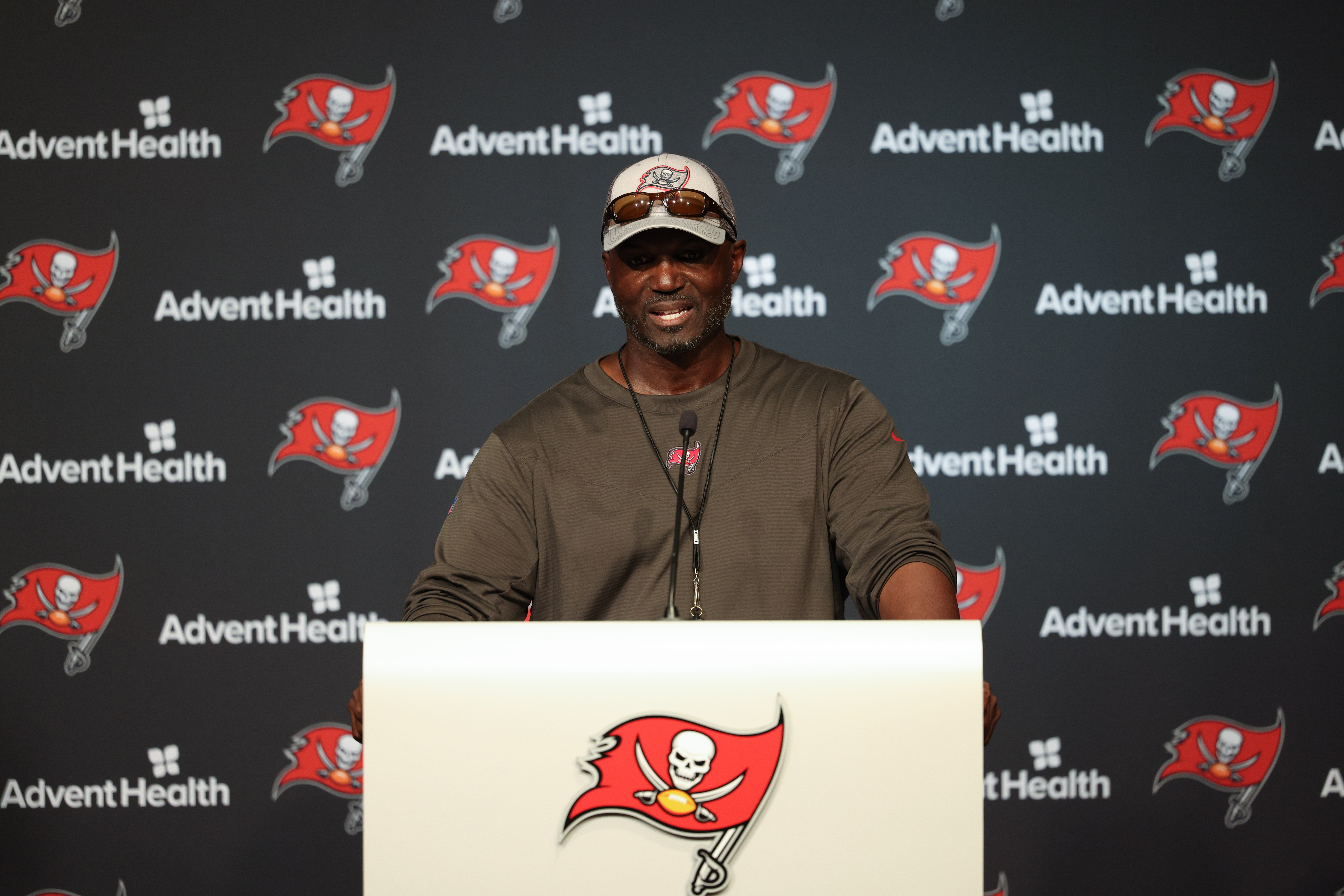 May 25, 2022; Tampa, FL, USA; Tampa Bay Buccaneers head coach Todd Bowles gives a press conference following organized team activities at AdventHealth Training Center Mandatory Credit: Nathan Ray Seebeck-USA TODAY Sports